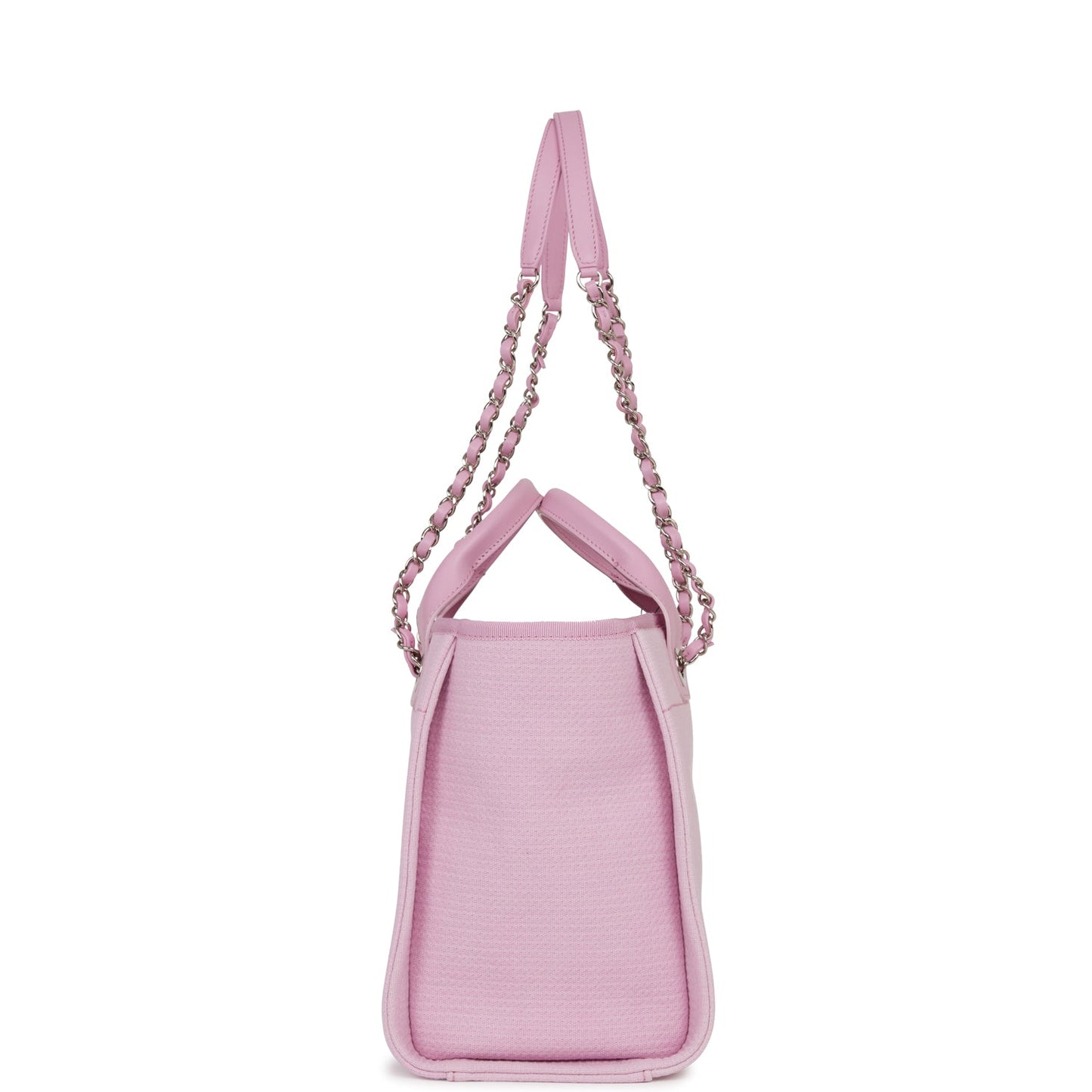 Chanel Small Deauville Shopping Bag Pink Boucle Silver Hardware