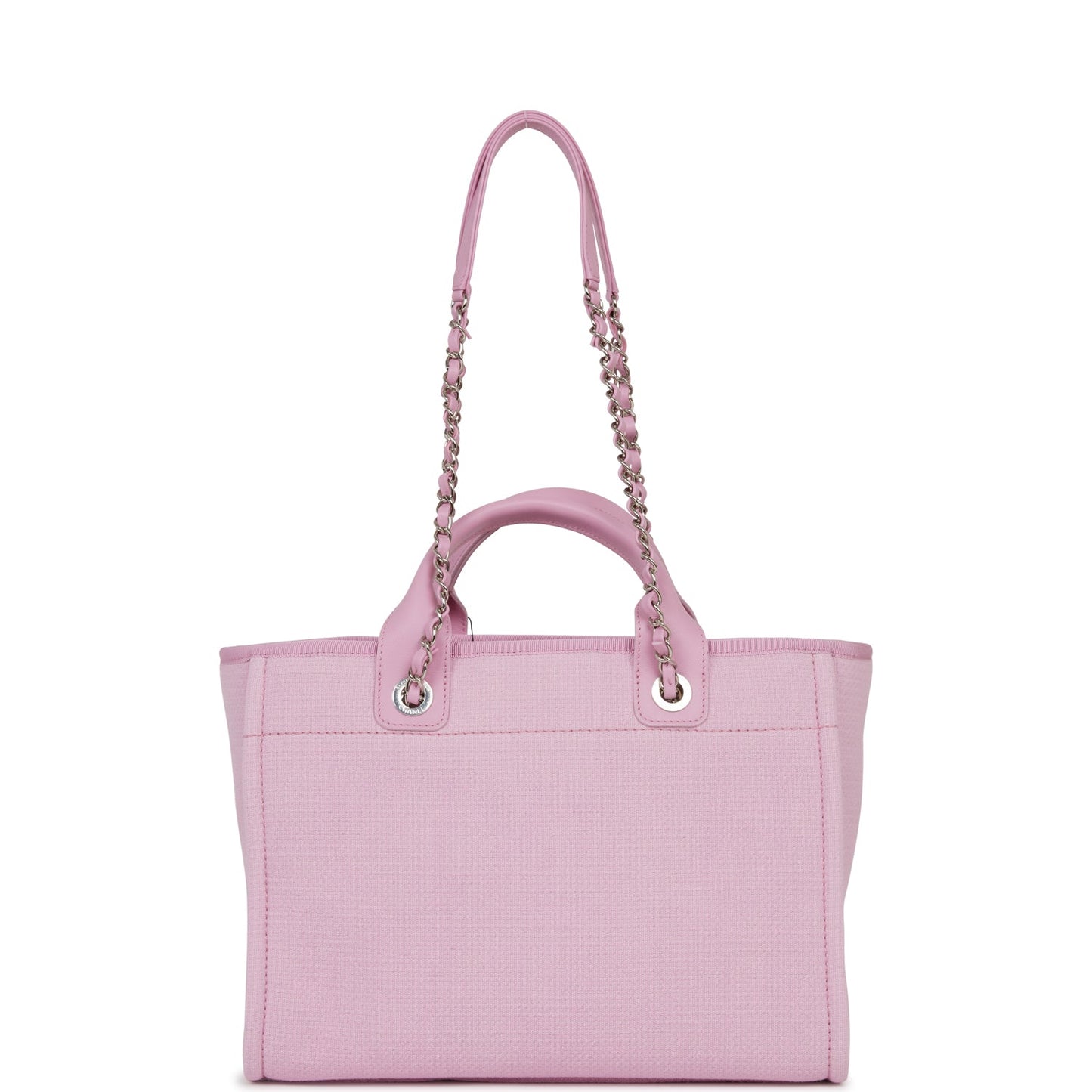 Chanel Small Deauville Shopping Bag Pink Boucle Silver Hardware