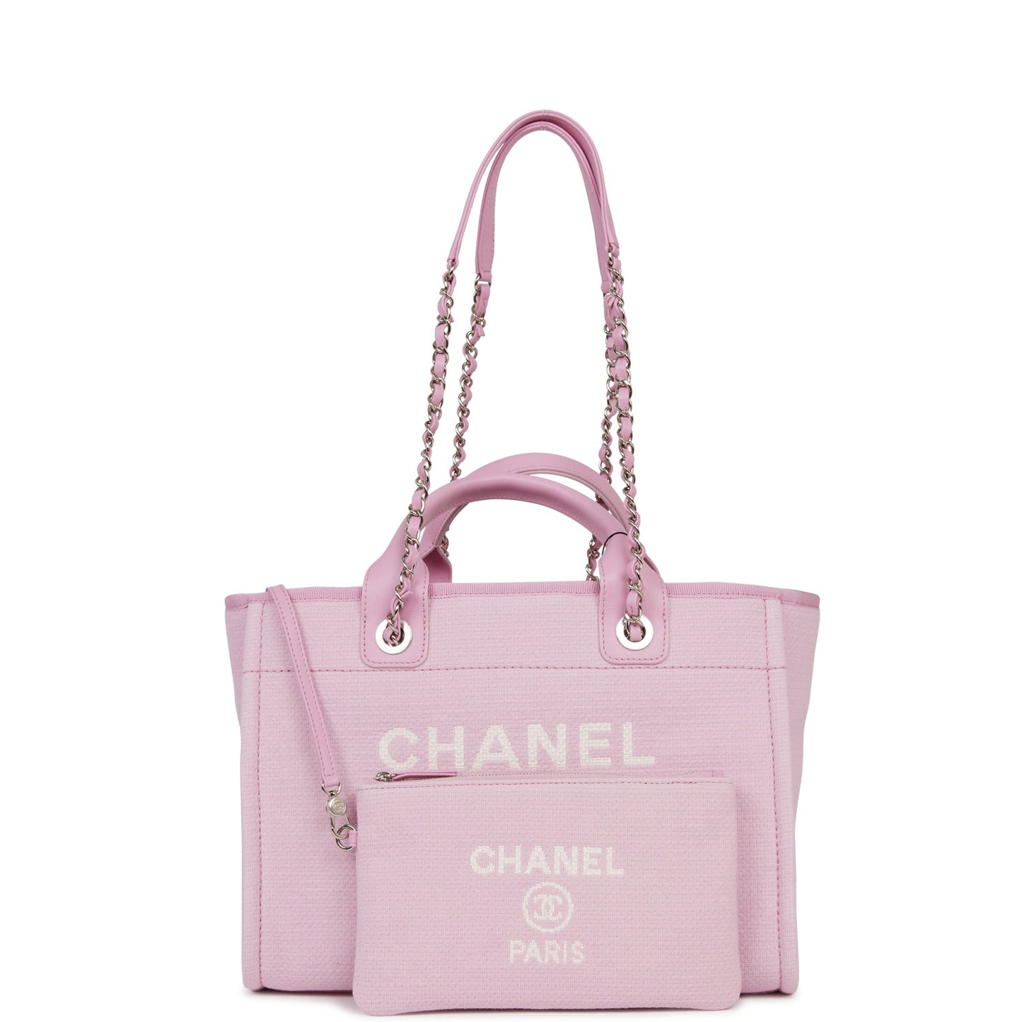 Chanel Small Deauville Shopping Bag Pink Boucle Silver Hardware
