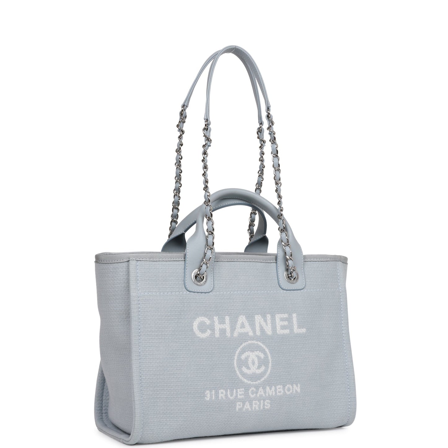 Chanel Small Deauville Shopping Tote Blue Boucle Silver Hardware