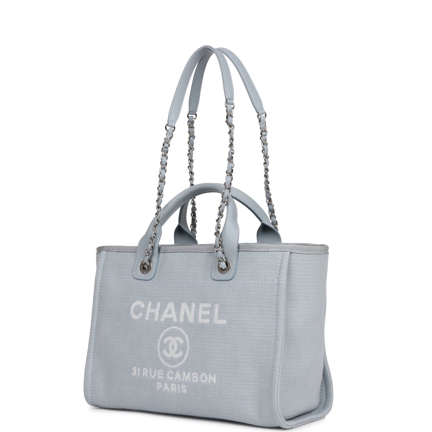 Chanel Small Deauville Shopping Tote Blue Boucle Silver Hardware