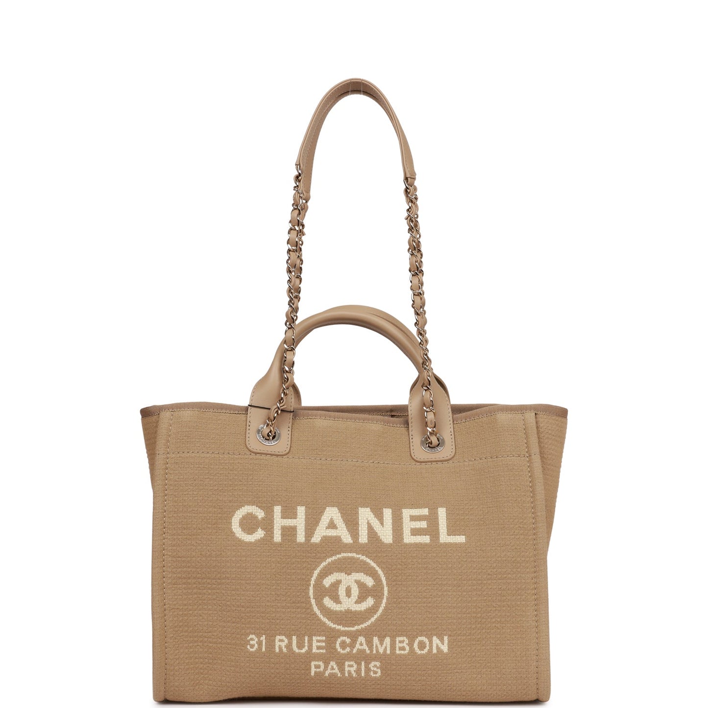 Chanel Small Deauville Shopping Bag Beige Boucle Light Gold Hardware