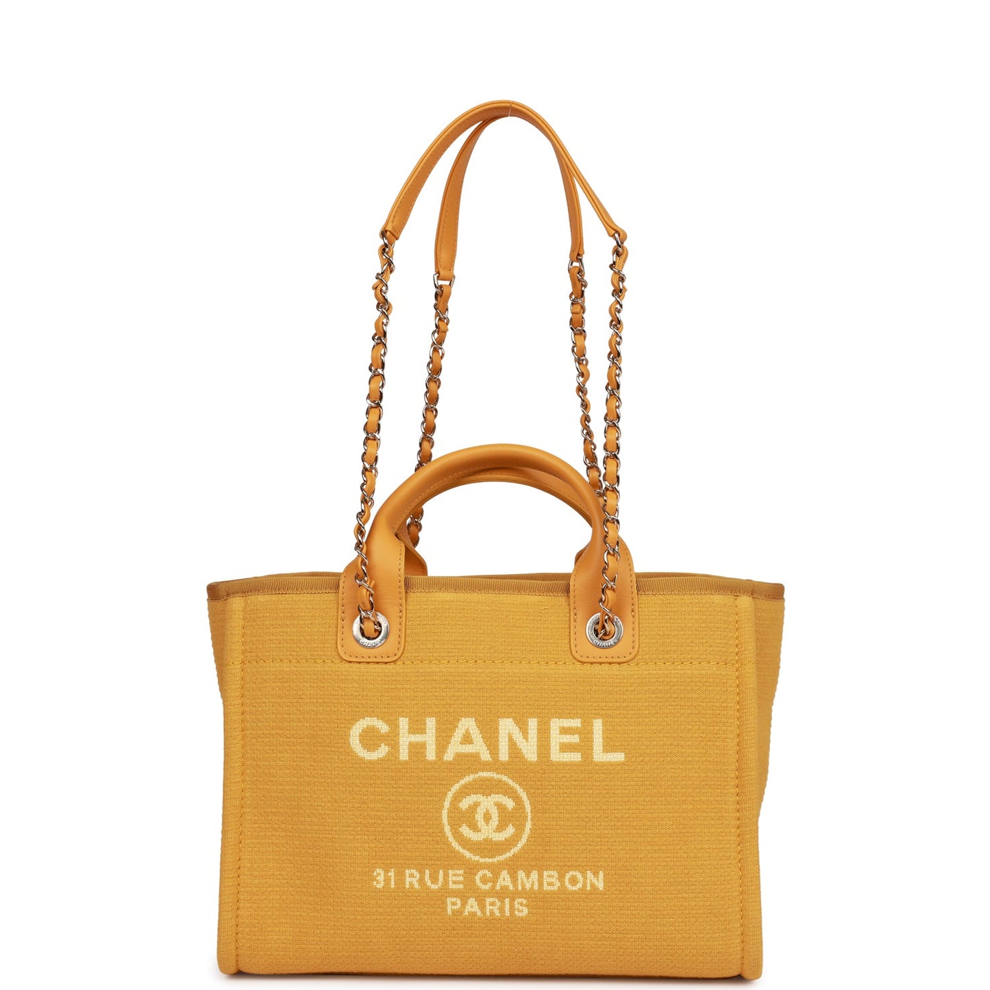 Chanel Small Deauville Shopping Tote Dark Yellow Boucle Light Gold Hardware