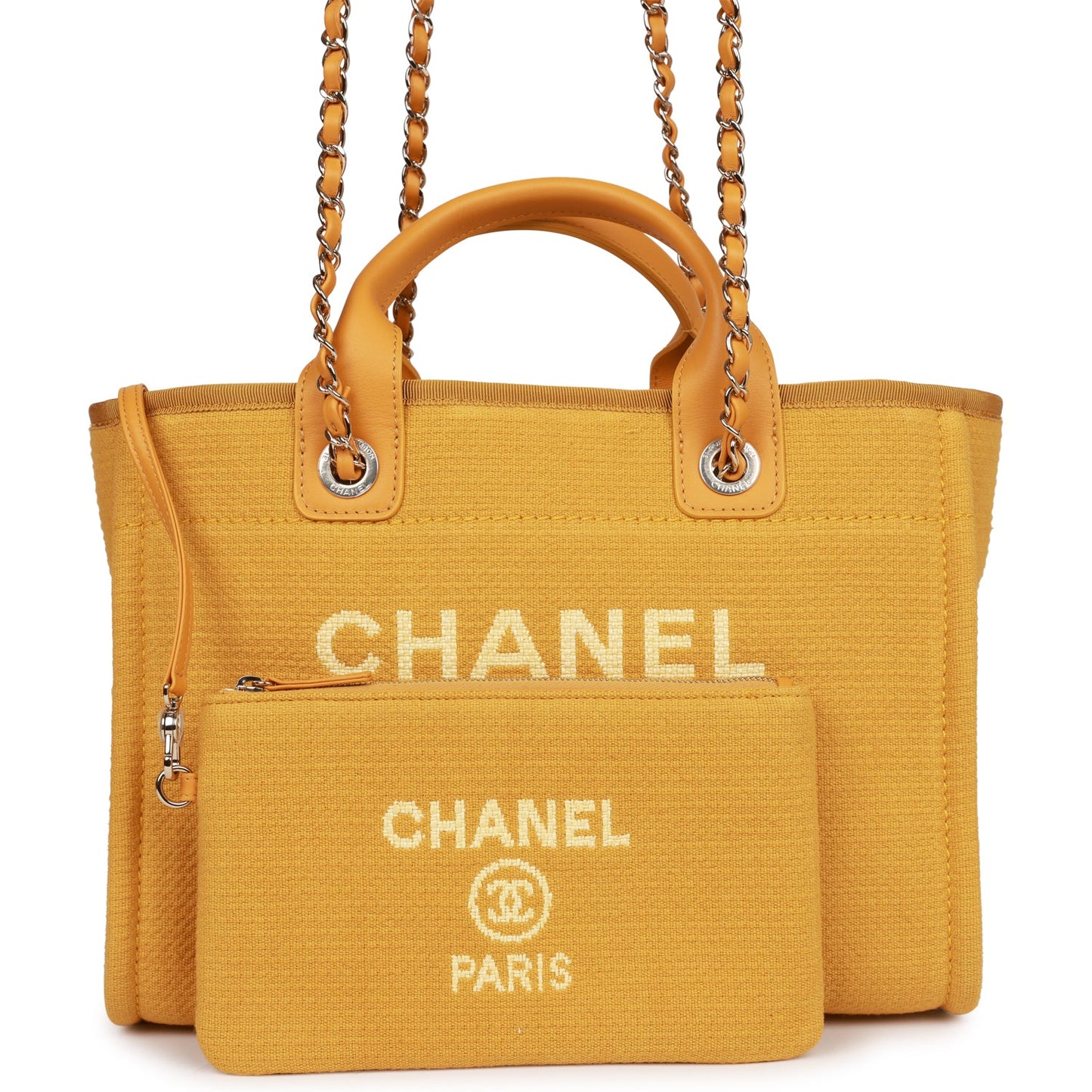 Chanel Small Deauville Shopping Tote Dark Yellow Boucle Light Gold Hardware