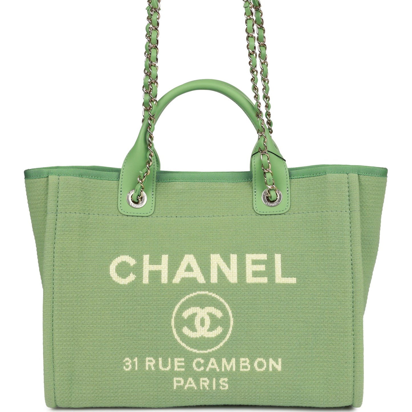 Chanel Small Deauville Shopping Bag Green Boucle Light Gold Hardware