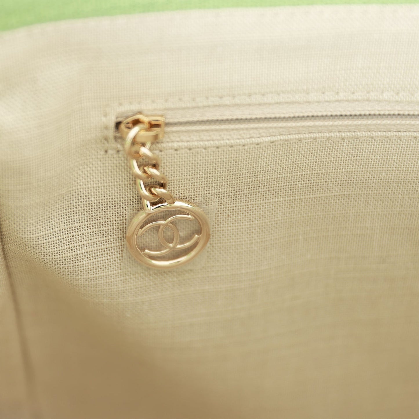 Chanel Small Deauville Shopping Bag Green Boucle Light Gold Hardware