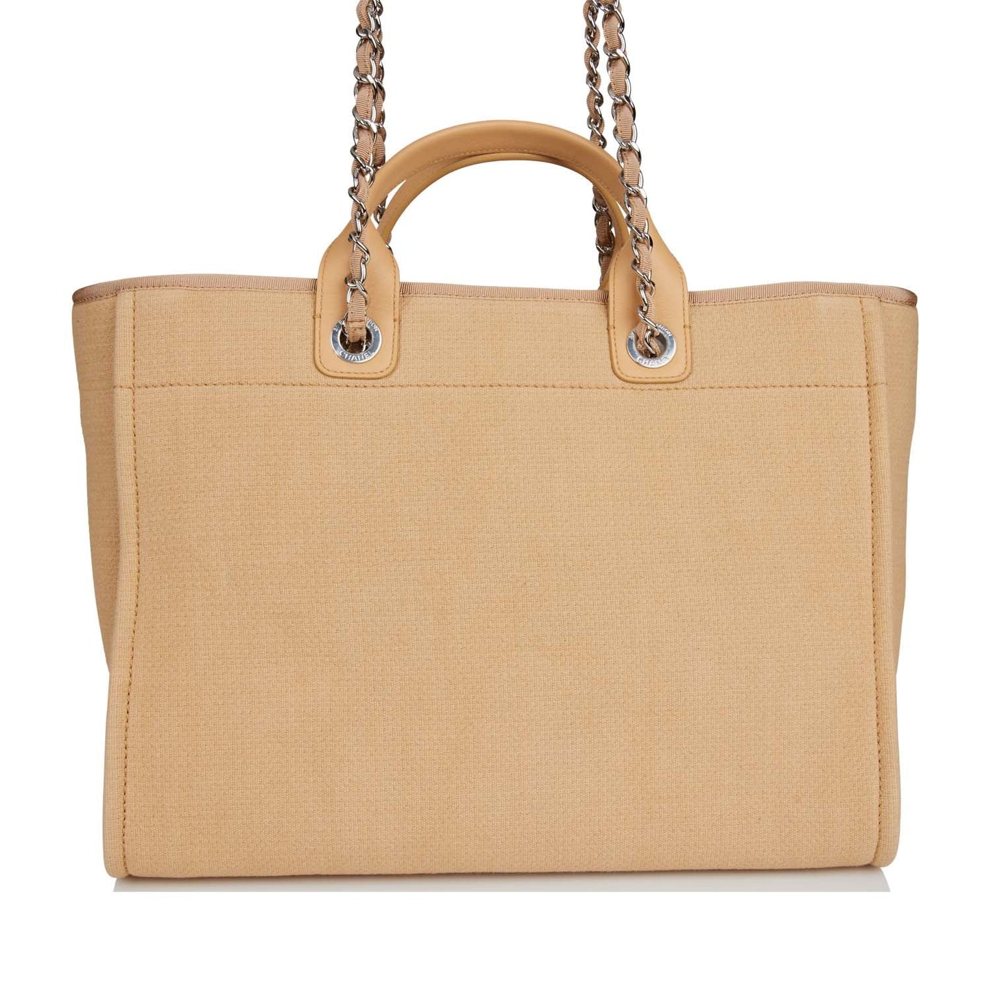 Chanel Large Deauville Shopping Bag Beige Boucle Silver Hardware