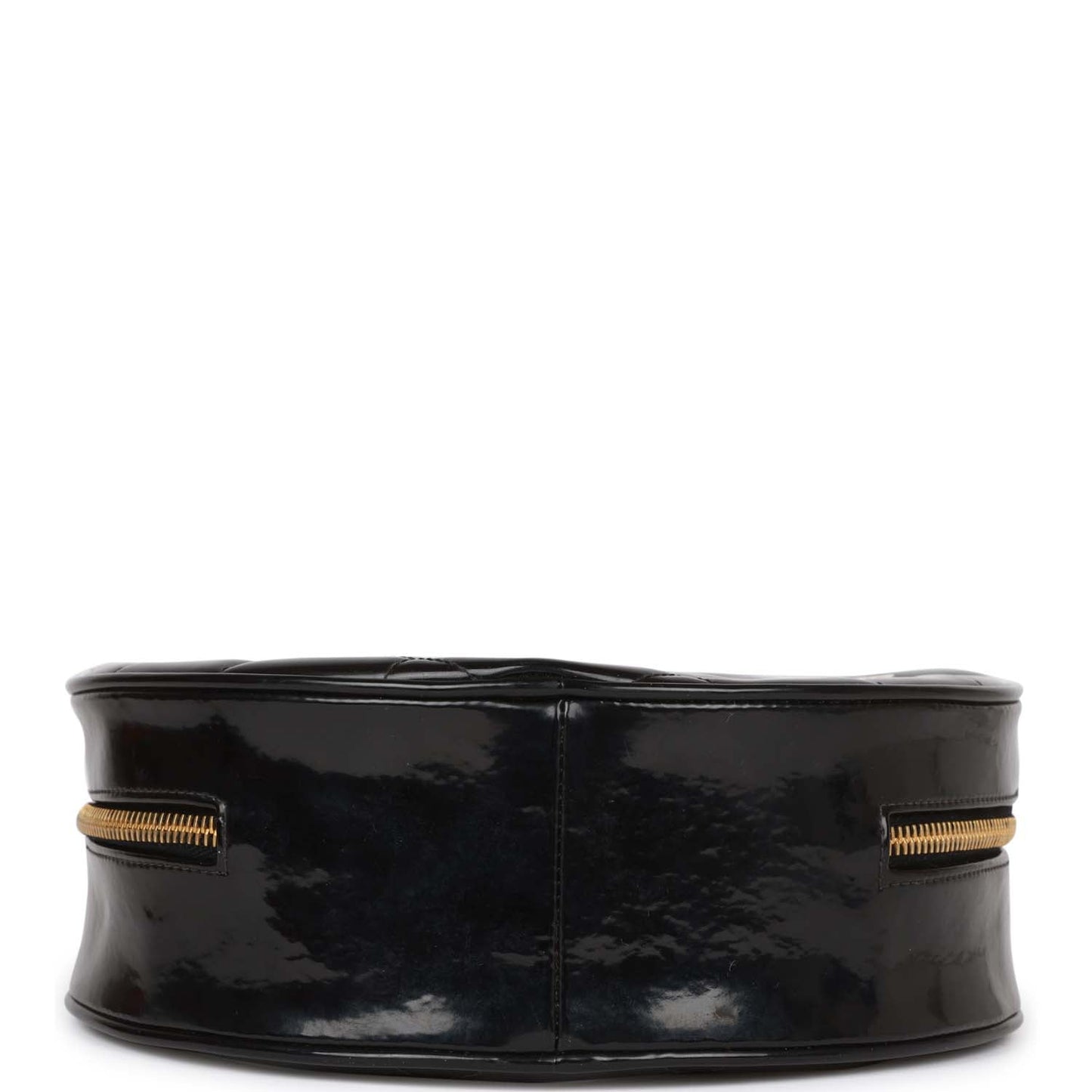 Chanel Vintage Round Vanity Bag Black and White Patent Leather Antique Gold Hardware