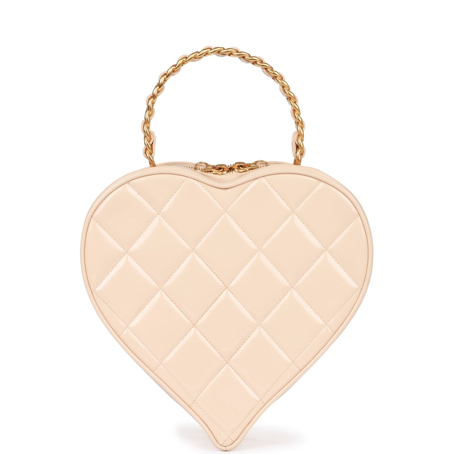 Chanel Vintage Heart Vanity Bag Beige and Black Patent Antique Gold Hardware