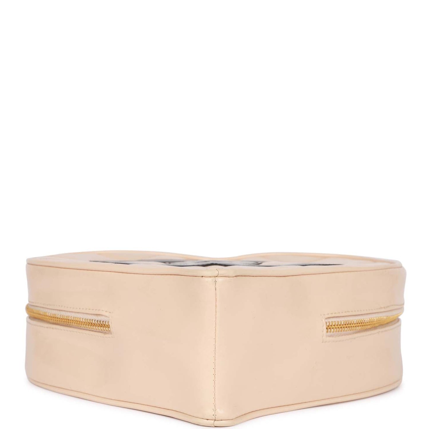 Chanel Vintage Heart Vanity Bag Beige and Black Patent Antique Gold Hardware
