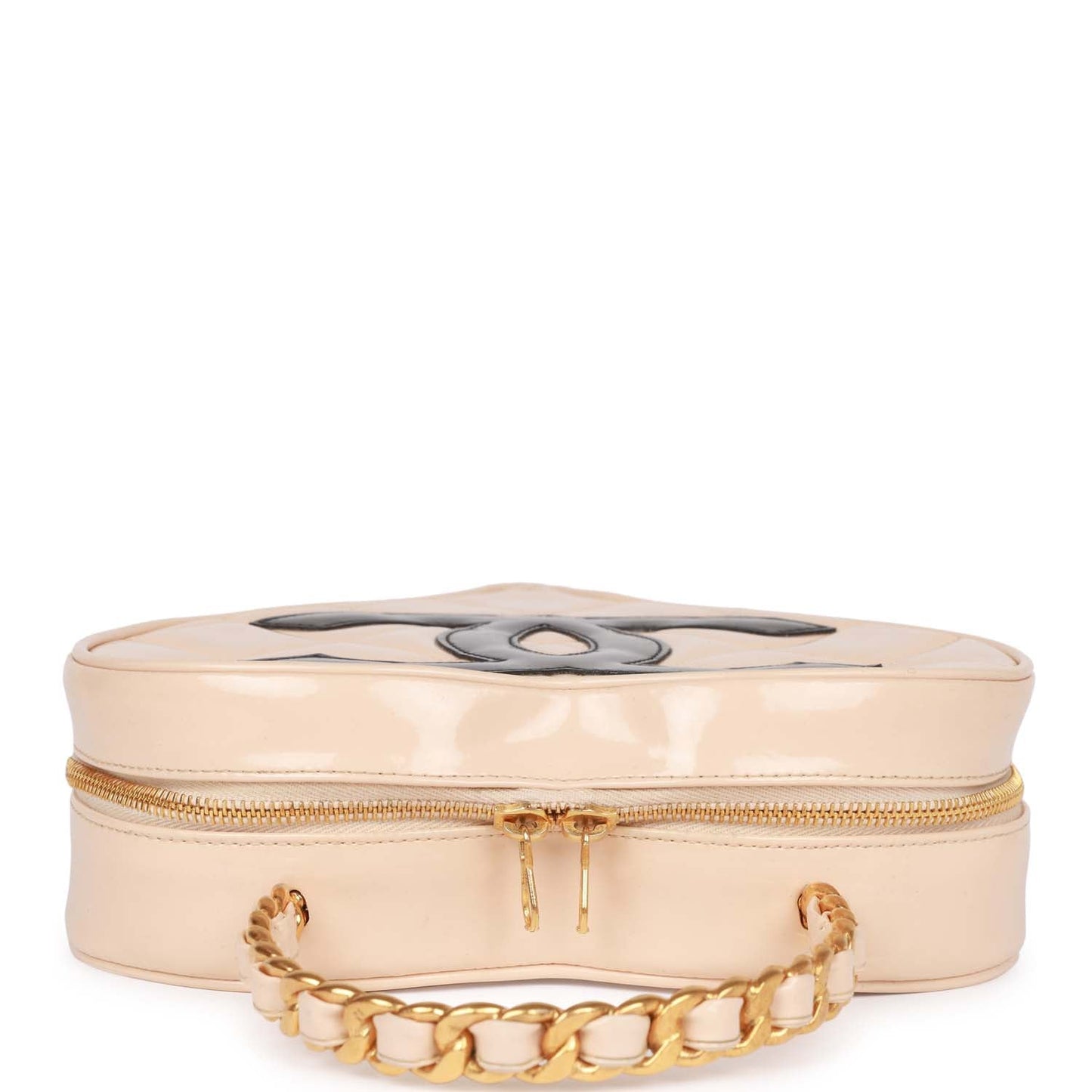 Chanel Vintage Heart Vanity Bag Beige and Black Patent Antique Gold Hardware