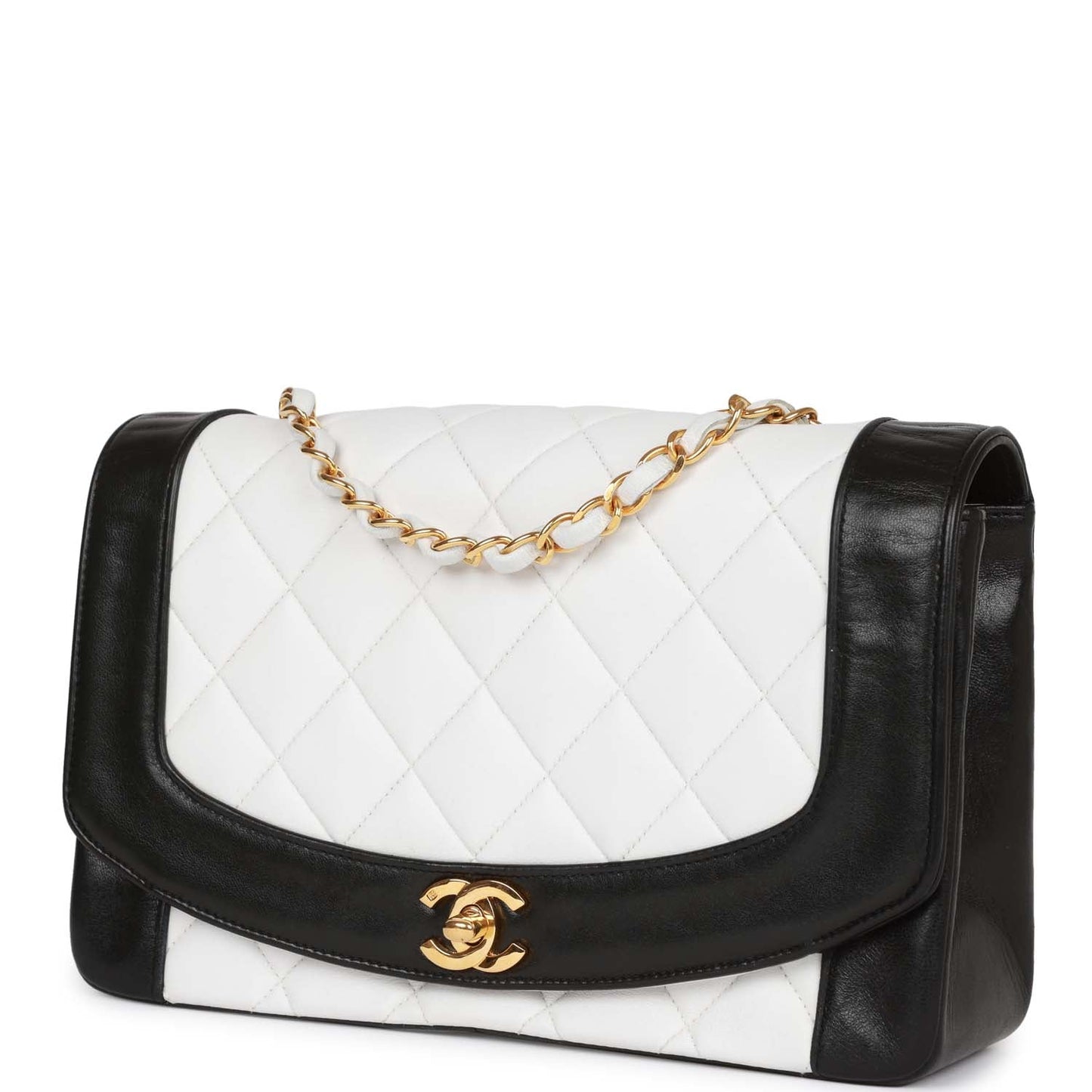 Chanel Vintage Medium Diana Flap Bag White and Black Lambskin Gold Hardware