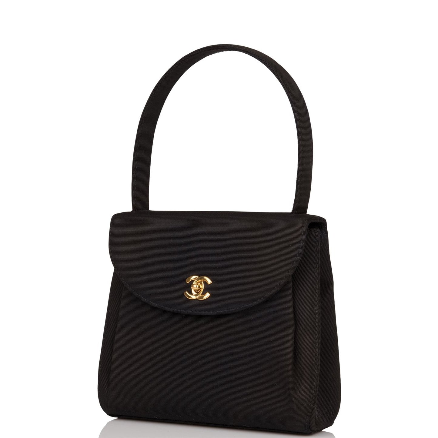 Chanel Vintage Mini Kelly Bag Black Satin Gold Hardware