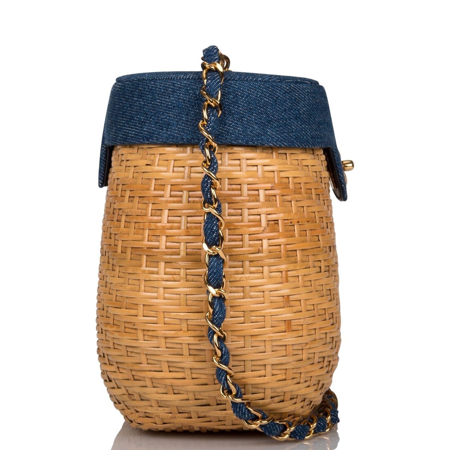 Chanel Vintage Basket Bag Denim and Wicker Gold Hardware
