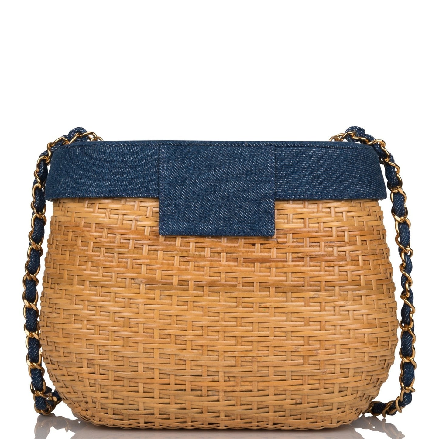 Chanel Vintage Basket Bag Denim and Wicker Gold Hardware