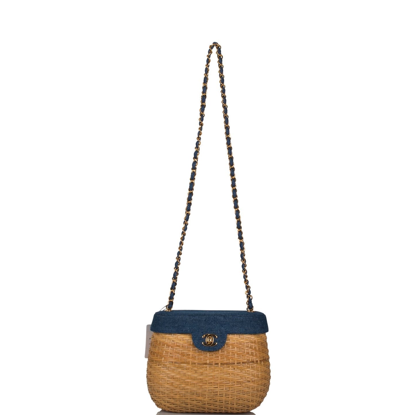 Chanel Vintage Basket Bag Denim and Wicker Gold Hardware
