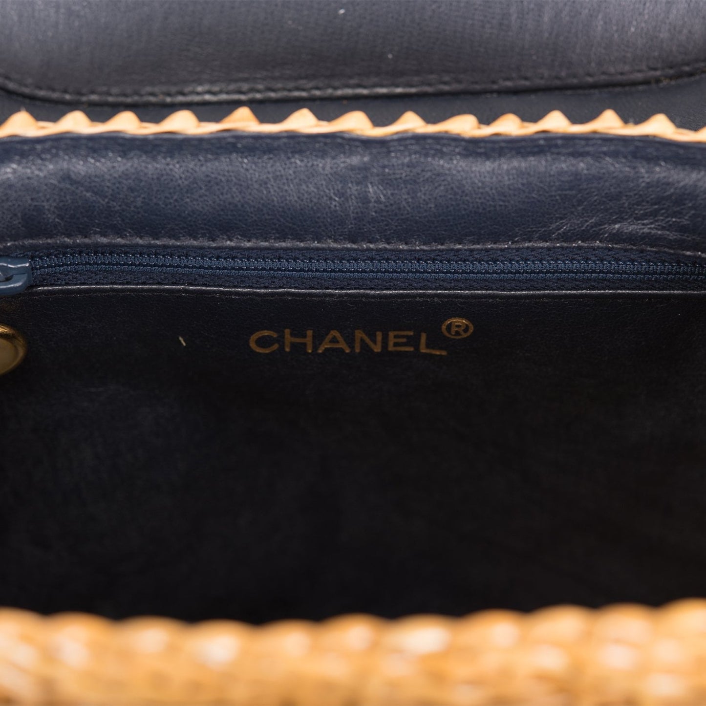 Chanel Vintage Basket Bag Denim and Wicker Gold Hardware