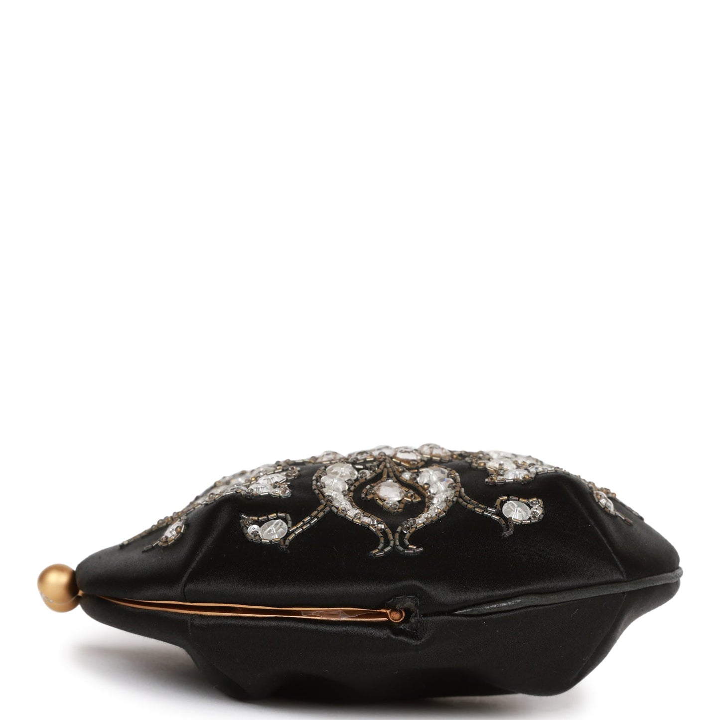 Chanel Vintage Clutch Bag Black Satin Embellished Antique Gold Hardware