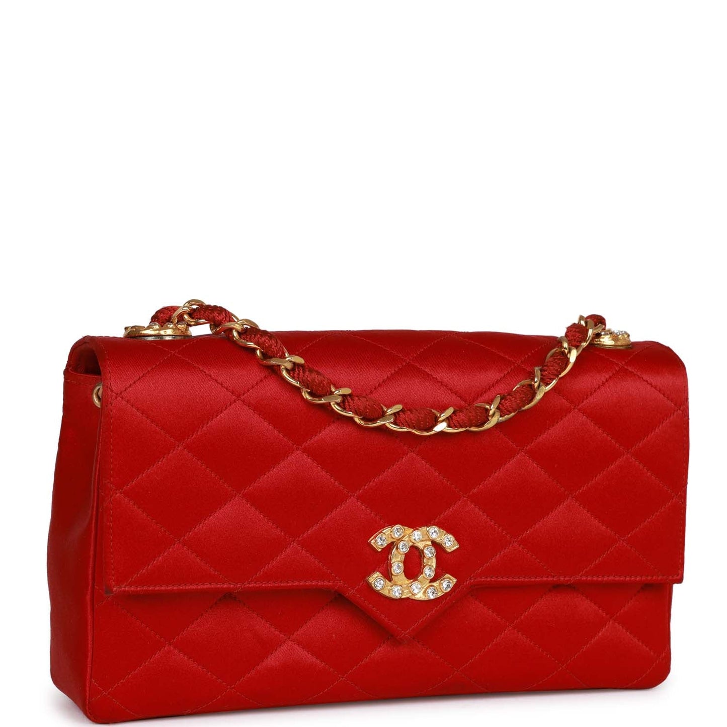 Chanel Vintage Small Flap Bag Red Satin Gold Hardware