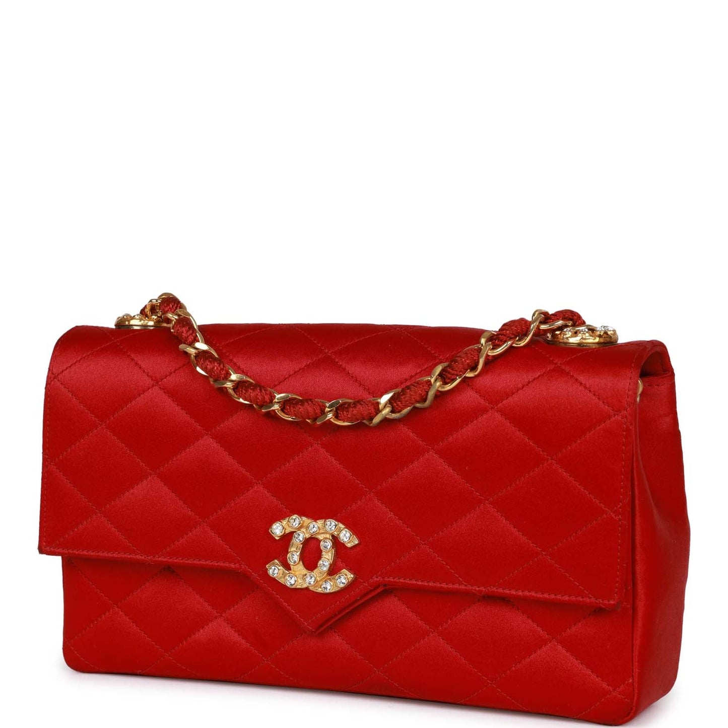 Chanel Vintage Small Flap Bag Red Satin Gold Hardware
