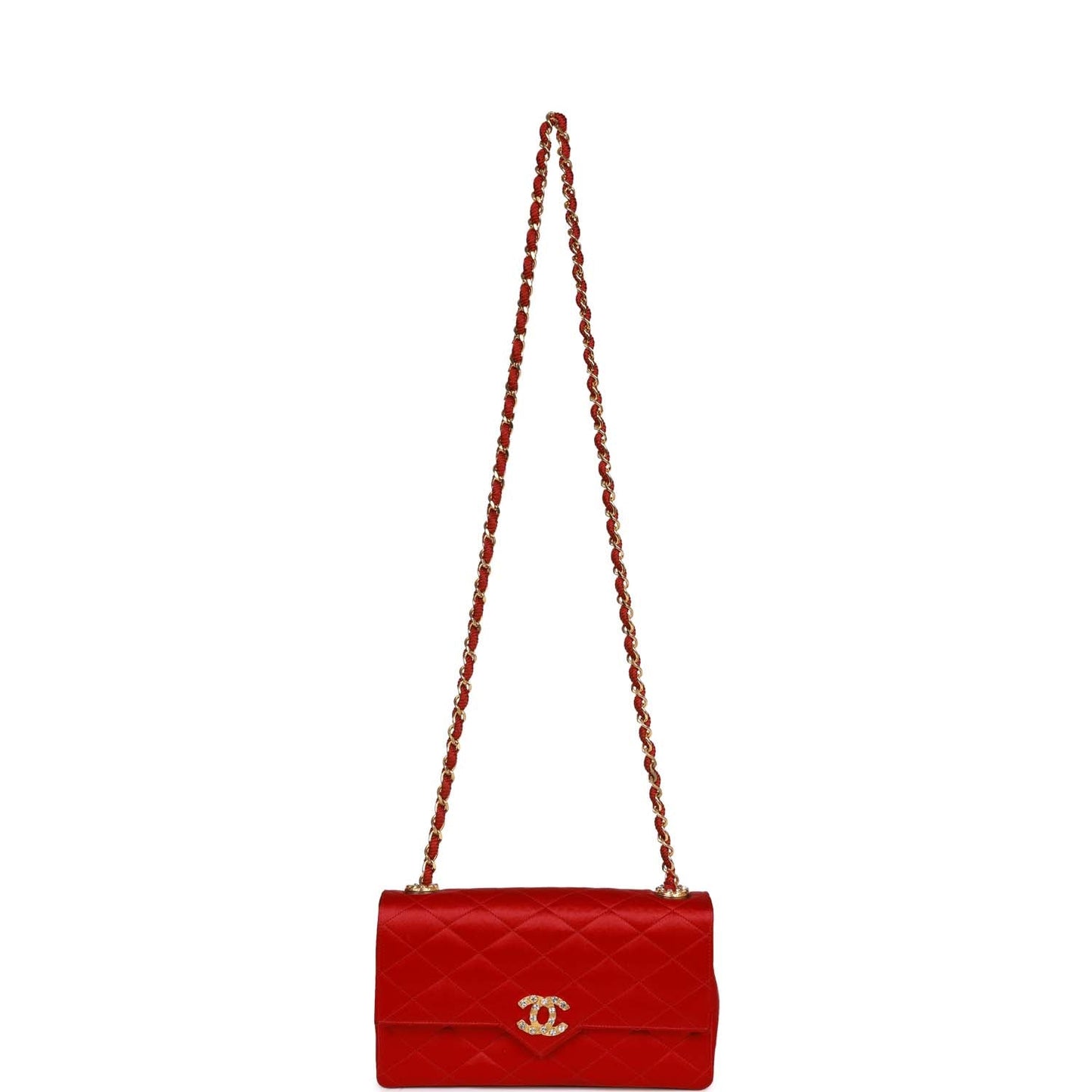Chanel Vintage Small Flap Bag Red Satin Gold Hardware