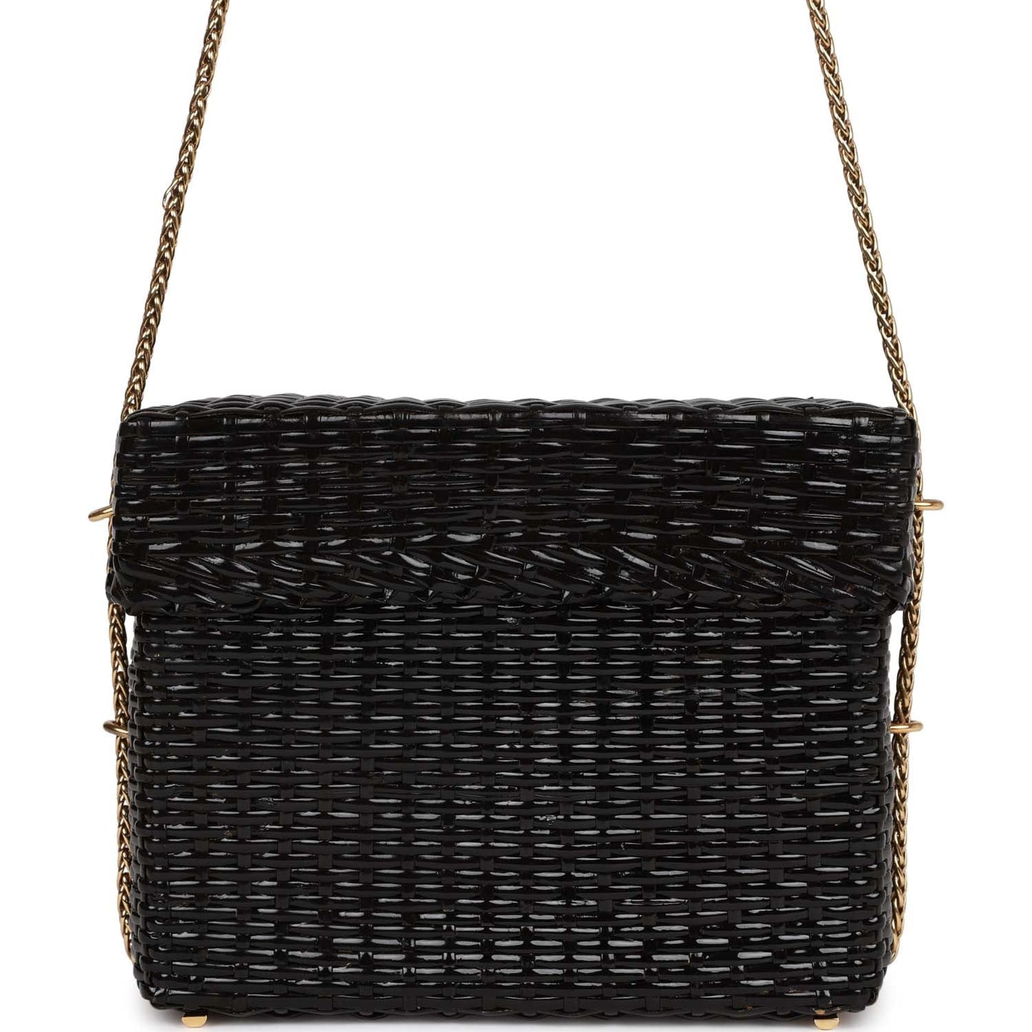 Chanel Vintage Wicker Picnic Basket Bag Black Gold Hardware