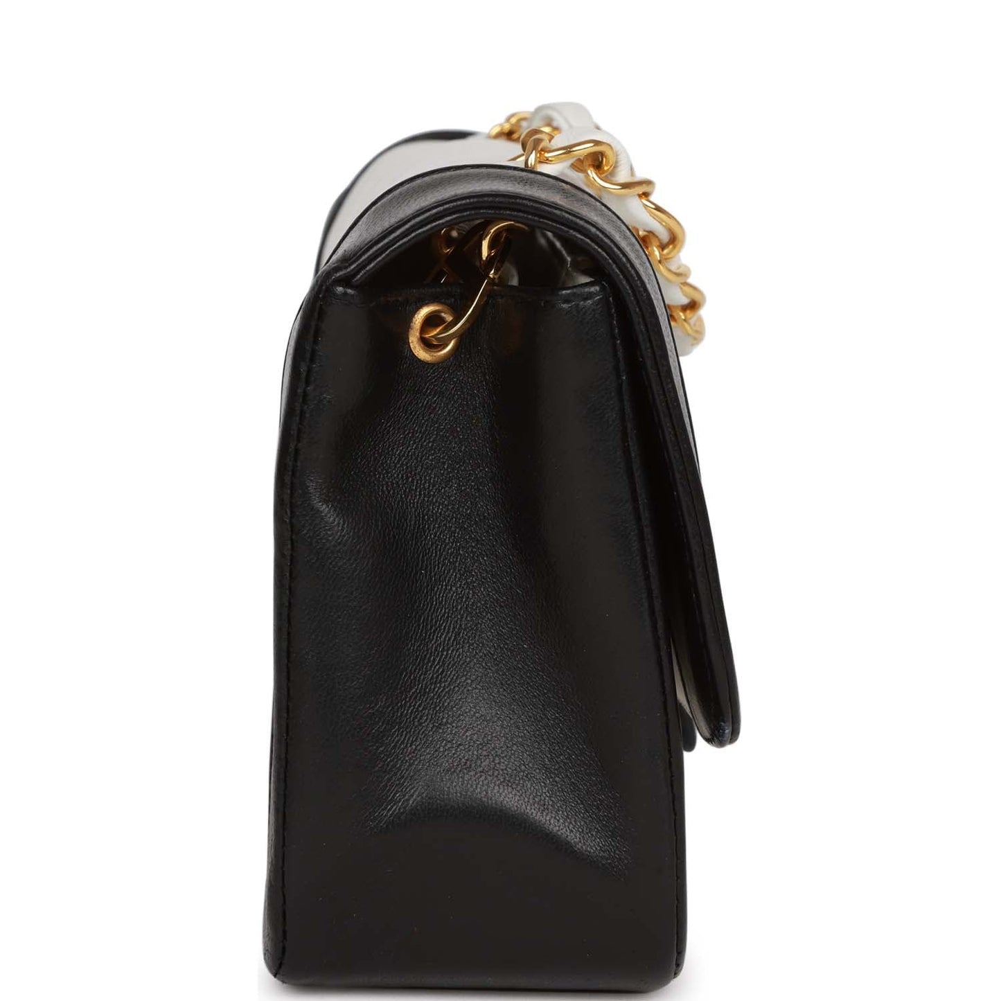 Chanel Vintage Mini Mademoiselle Bag Black and White Lambskin Gold Hardware