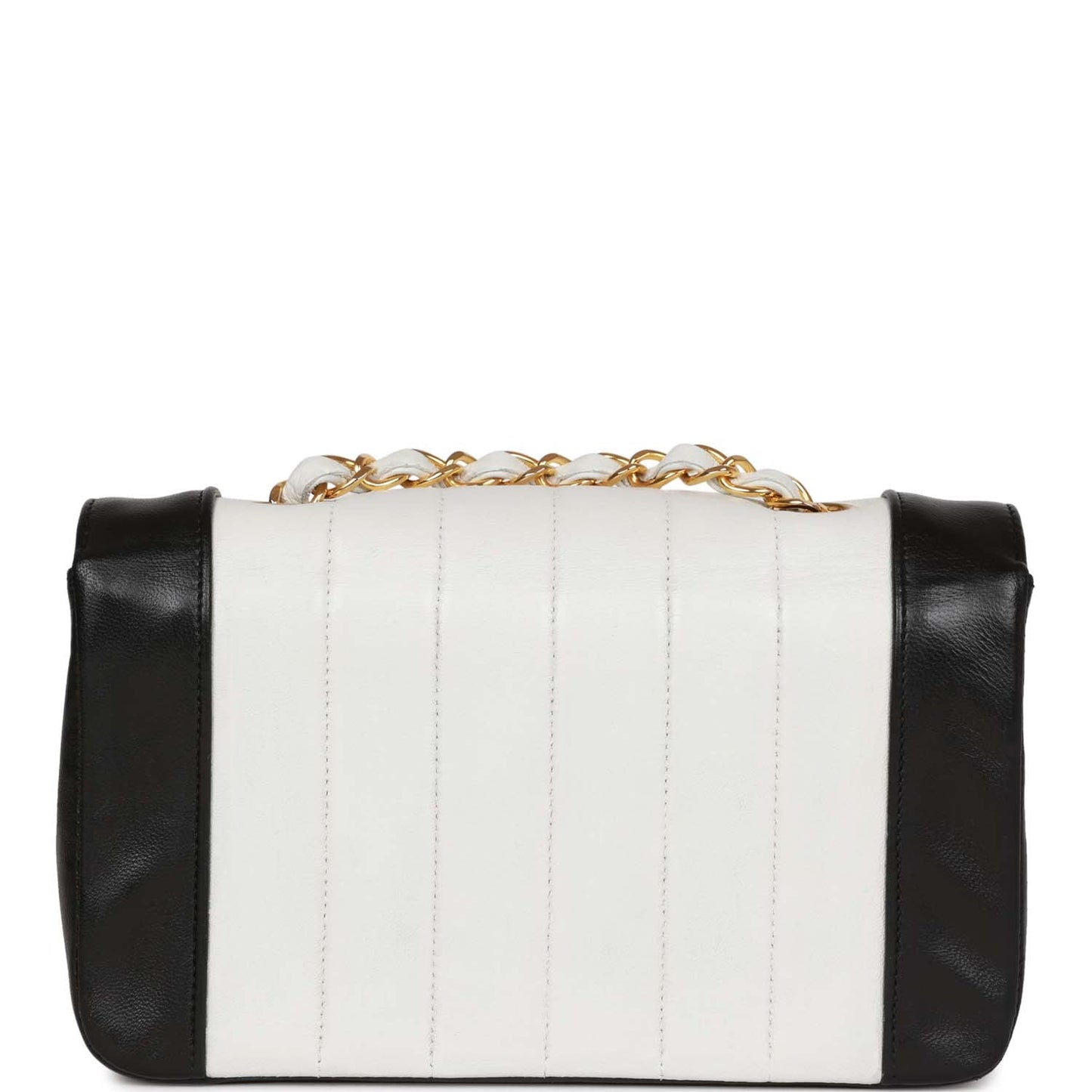 Chanel Vintage Mini Mademoiselle Bag Black and White Lambskin Gold Hardware
