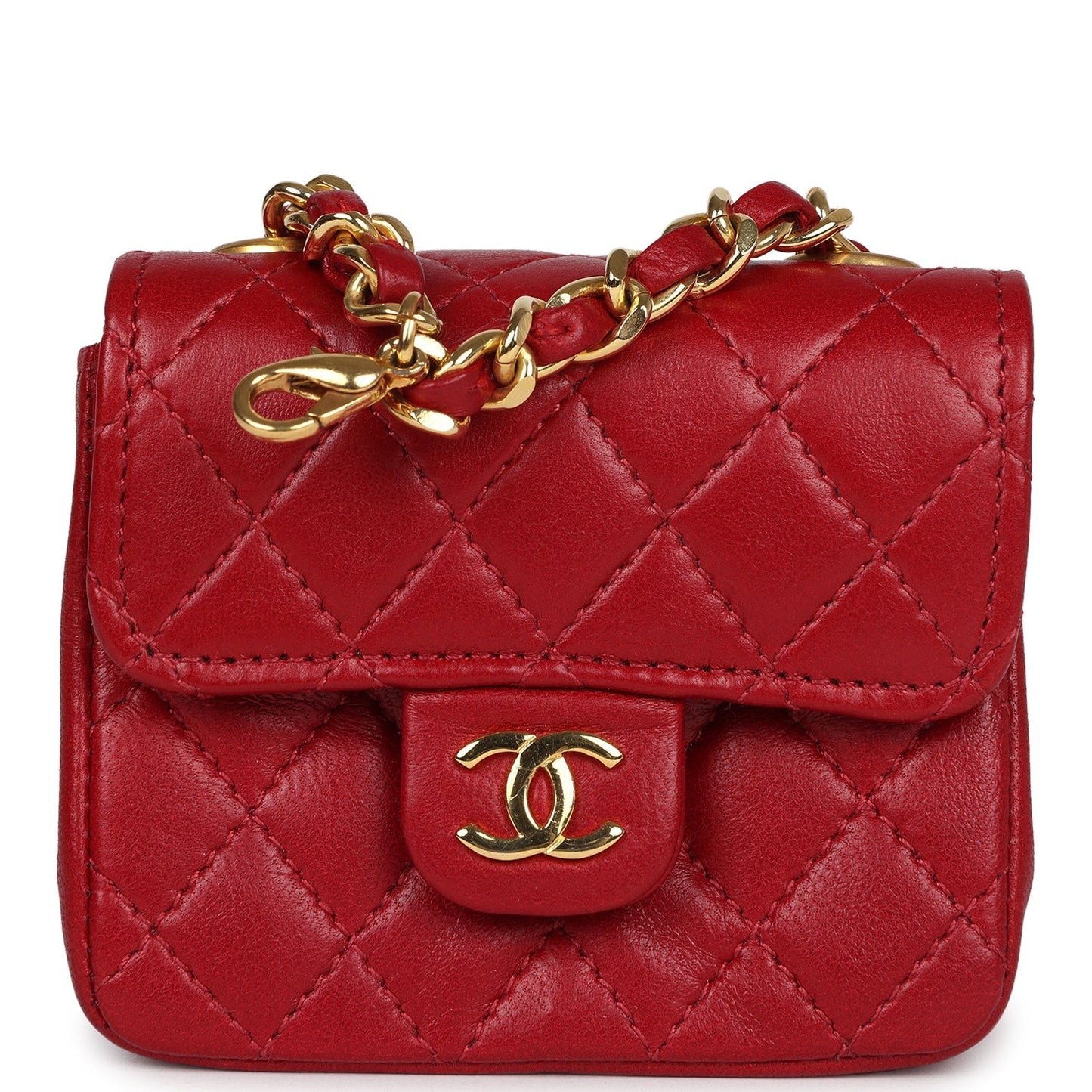 Chanel Vintage Micro Belt Flap Bag Red Lambskin Gold Hardware