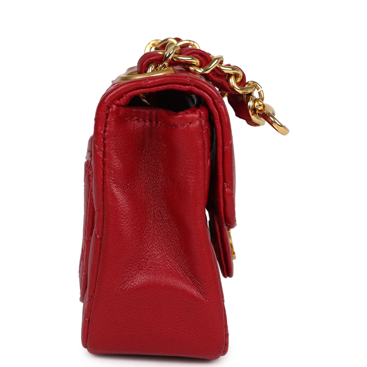 Chanel Vintage Micro Belt Flap Bag Red Lambskin Gold Hardware