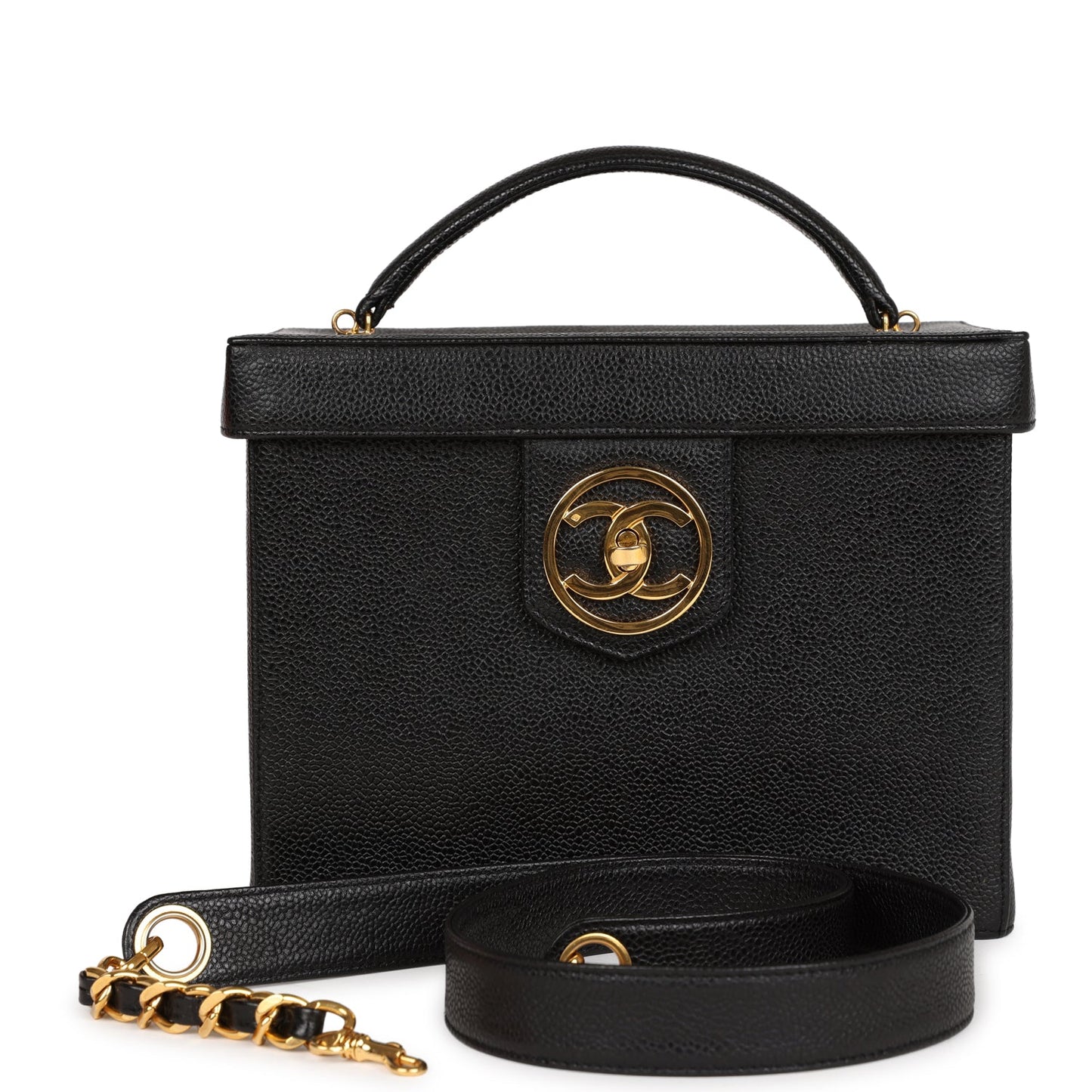 Chanel Vintage Large Vanity Bag Black Caviar Gold Hardware