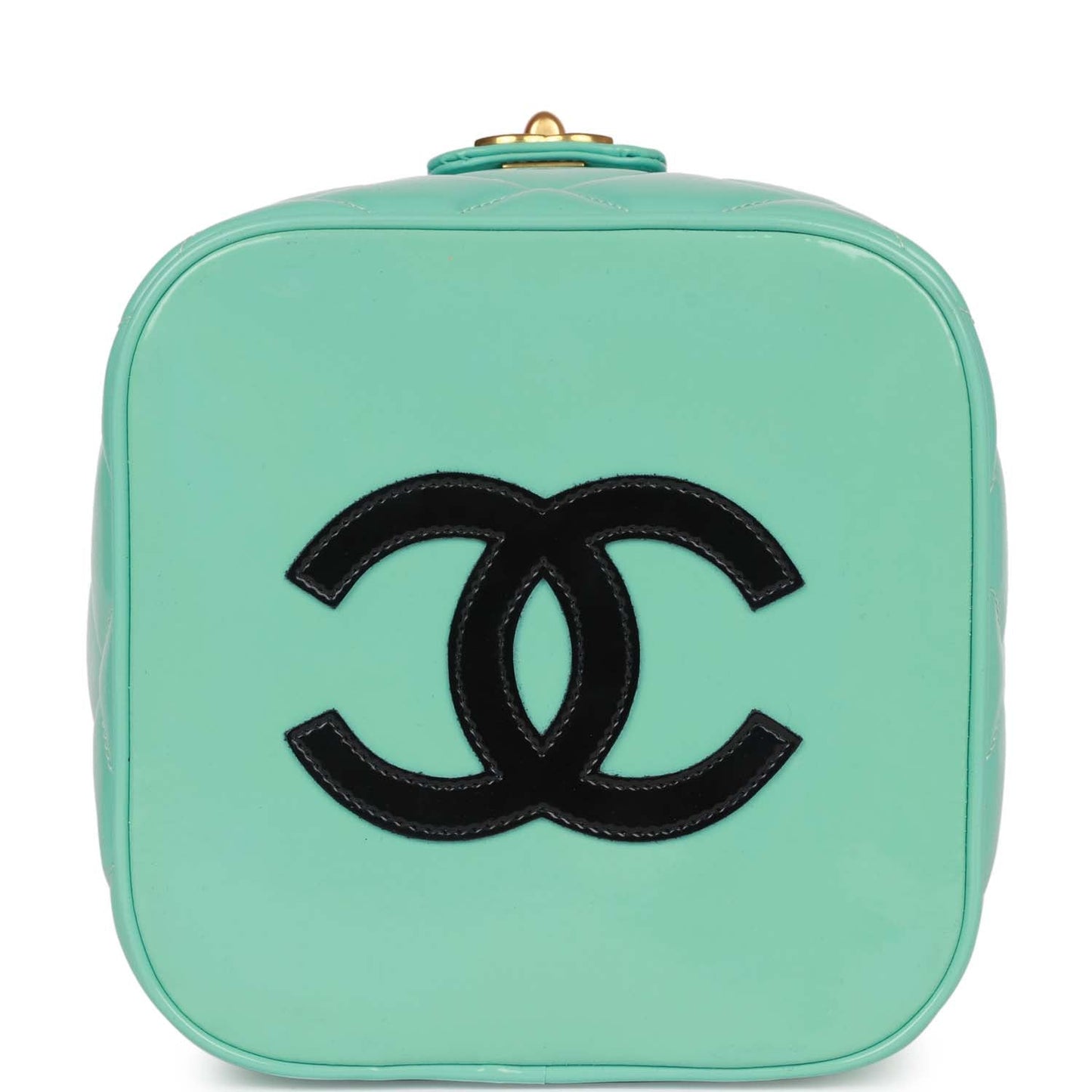 Chanel Vintage Vanity Heart Mirror Bag Turquoise Patent Gold Hardware
