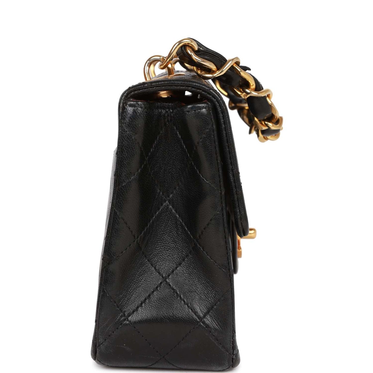 Chanel Vintage Mini Flap Chain Handle Bag Black Lambskin Gold Hardware