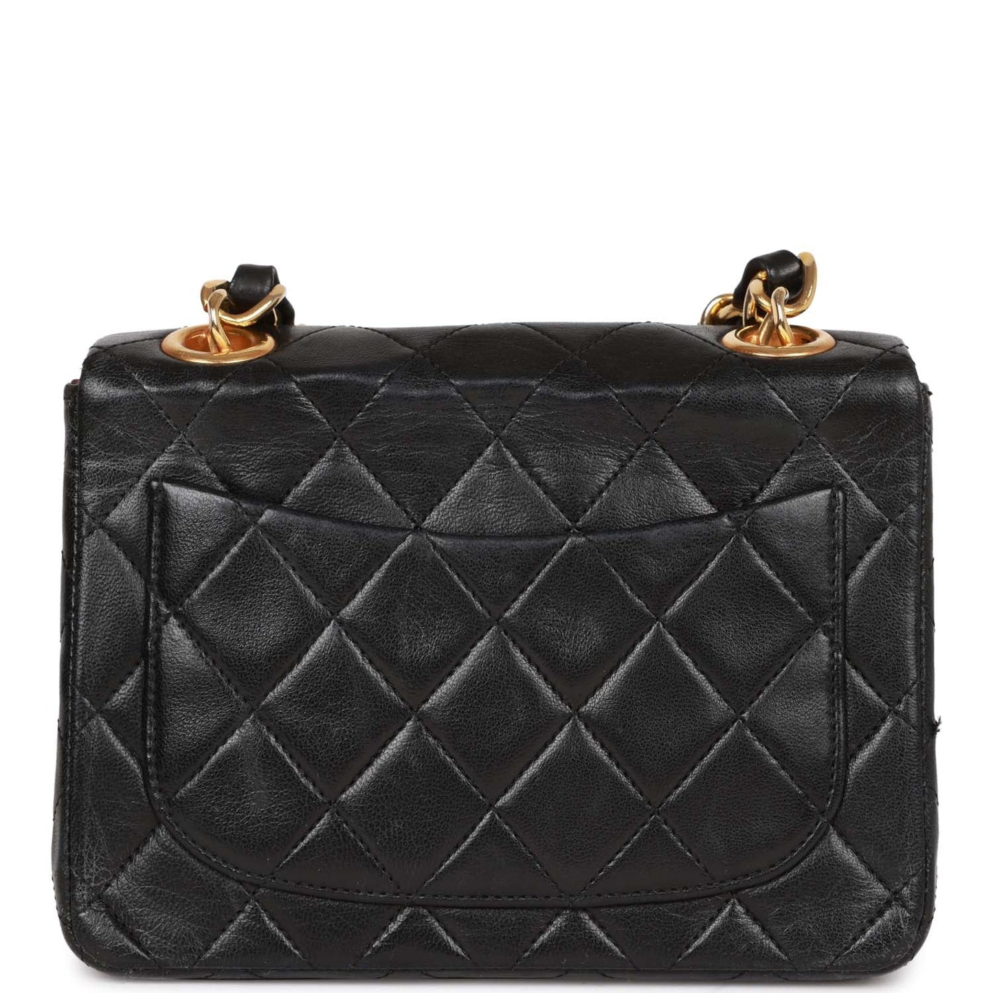 Chanel Vintage Mini Flap Chain Handle Bag Black Lambskin Gold Hardware