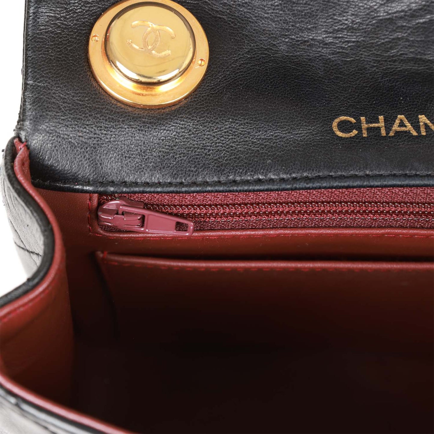 Chanel Vintage Mini Flap Chain Handle Bag Black Lambskin Gold Hardware