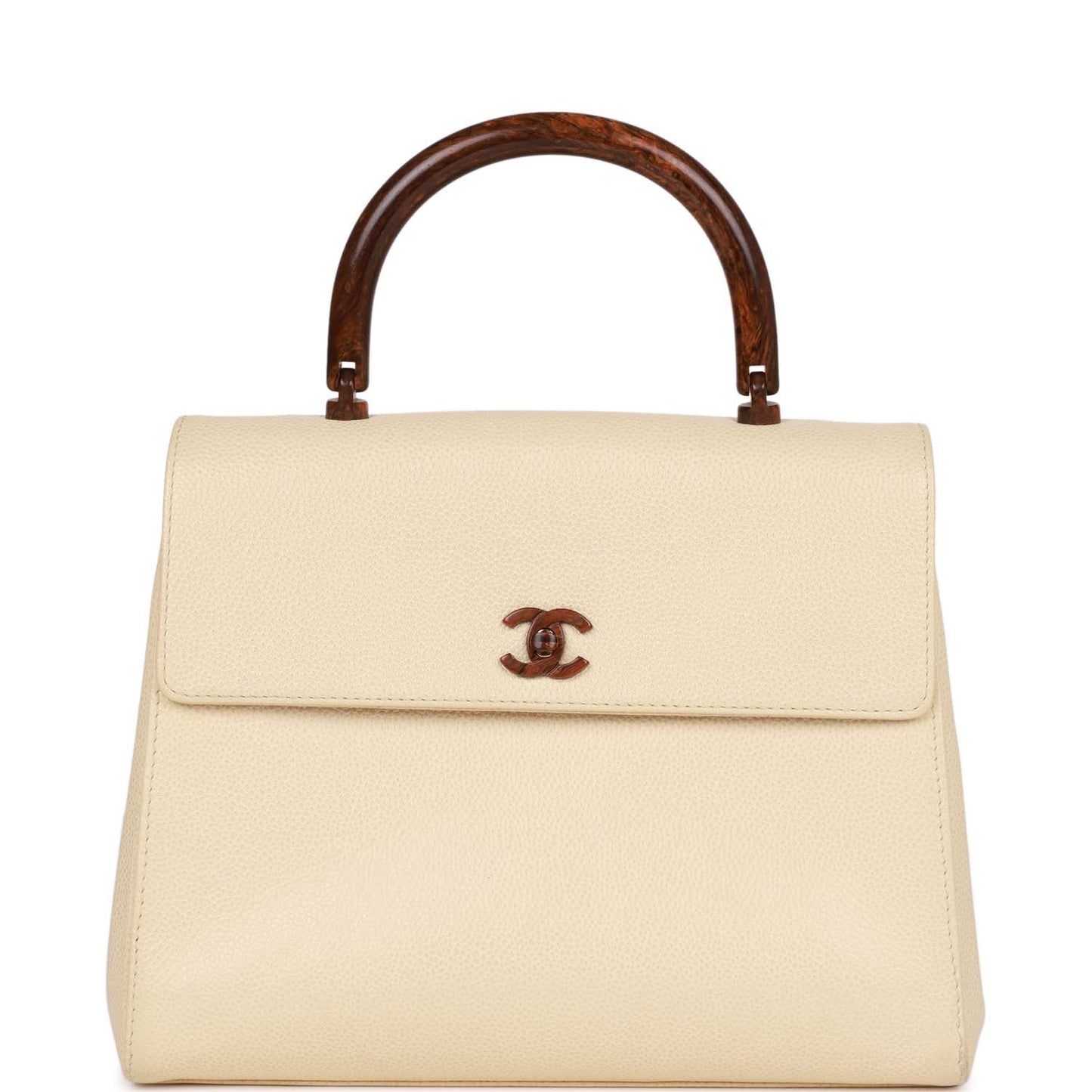 Chanel Vintage Wood Top Handle Kelly Ivory Caviar