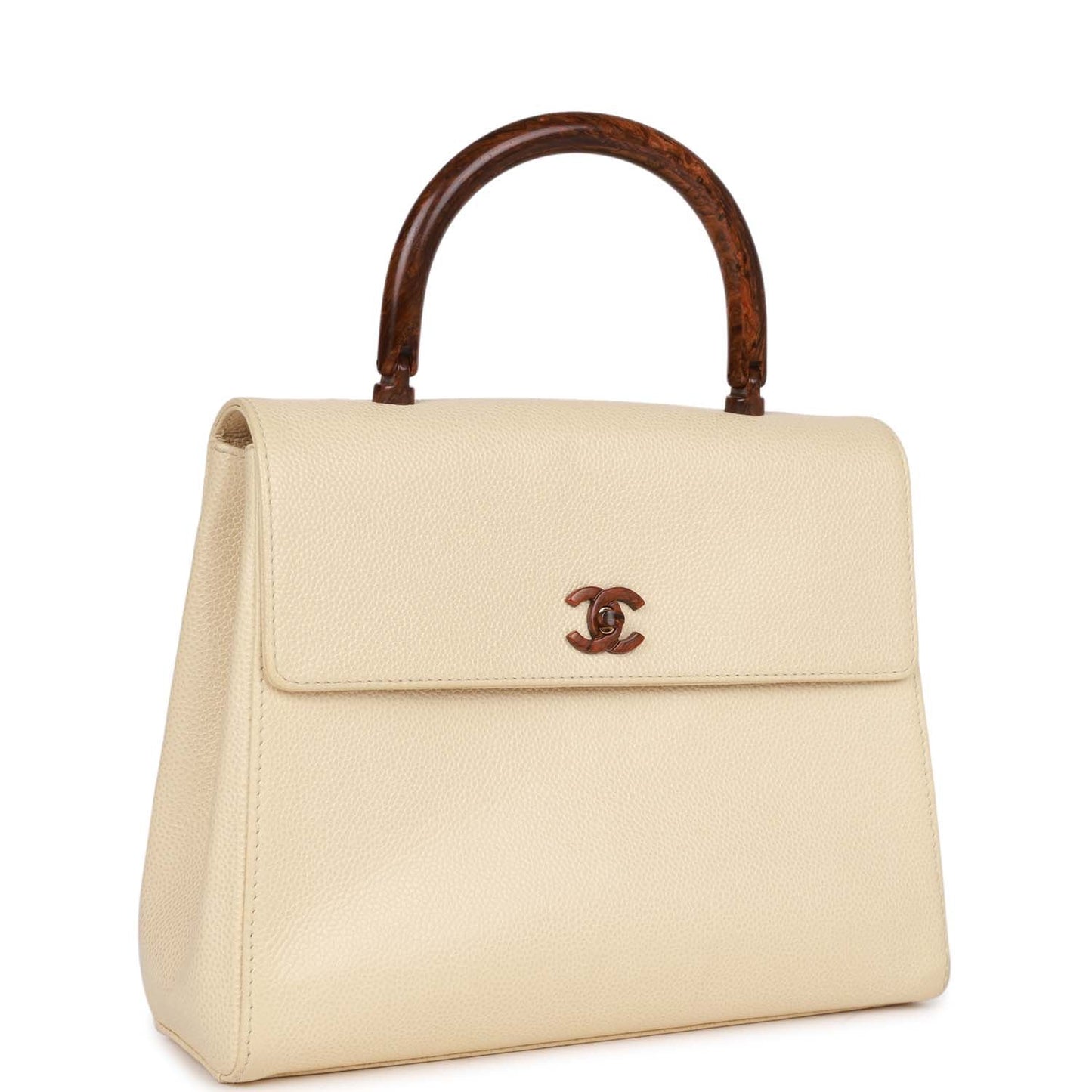 Chanel Vintage Wood Top Handle Kelly Ivory Caviar