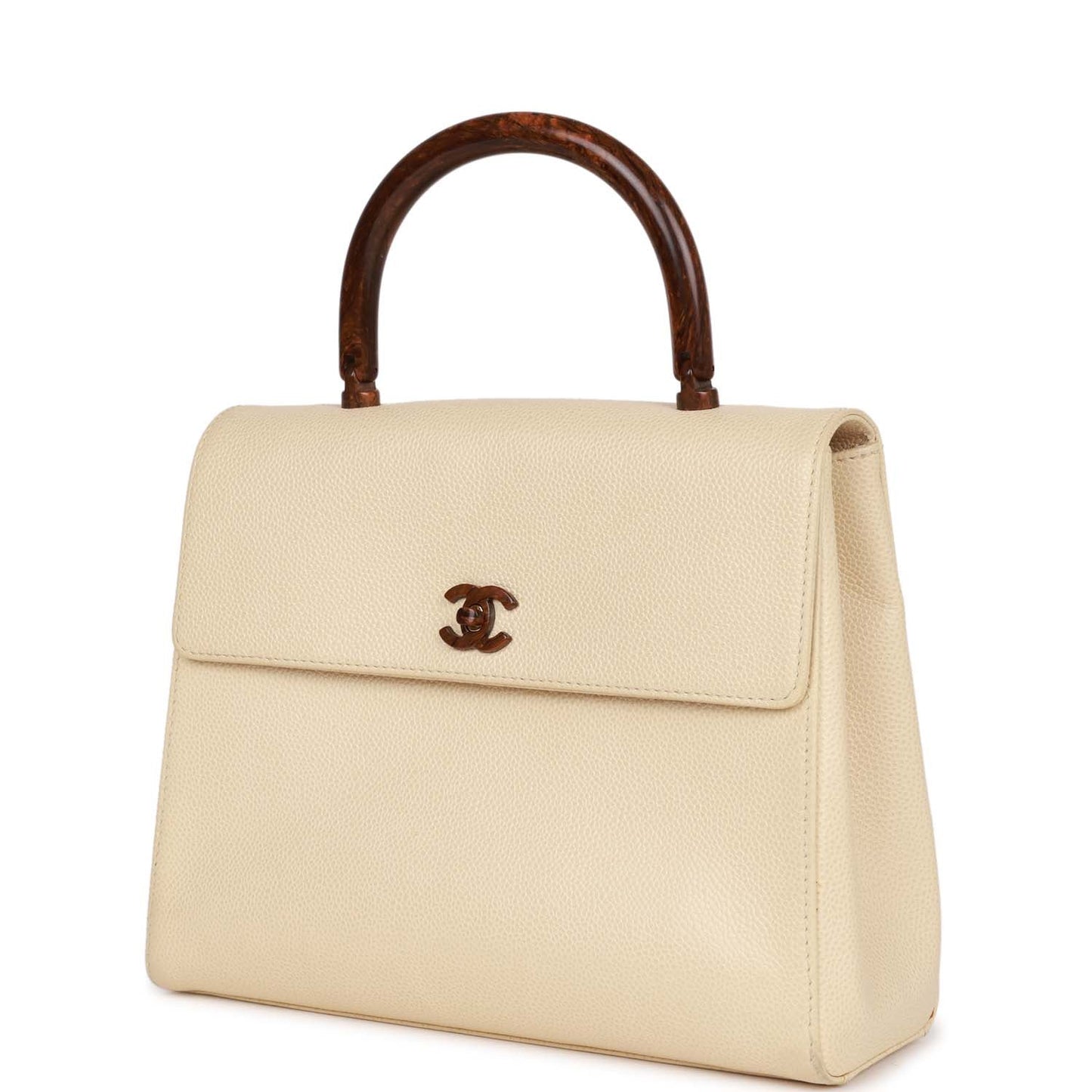 Chanel Vintage Wood Top Handle Kelly Ivory Caviar