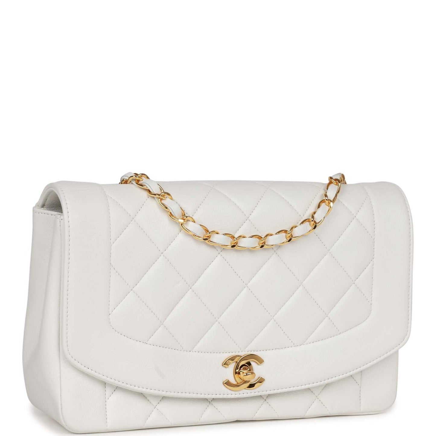 Chanel Vintage Medium Diana Flap Bag White Lambskin Gold Hardware