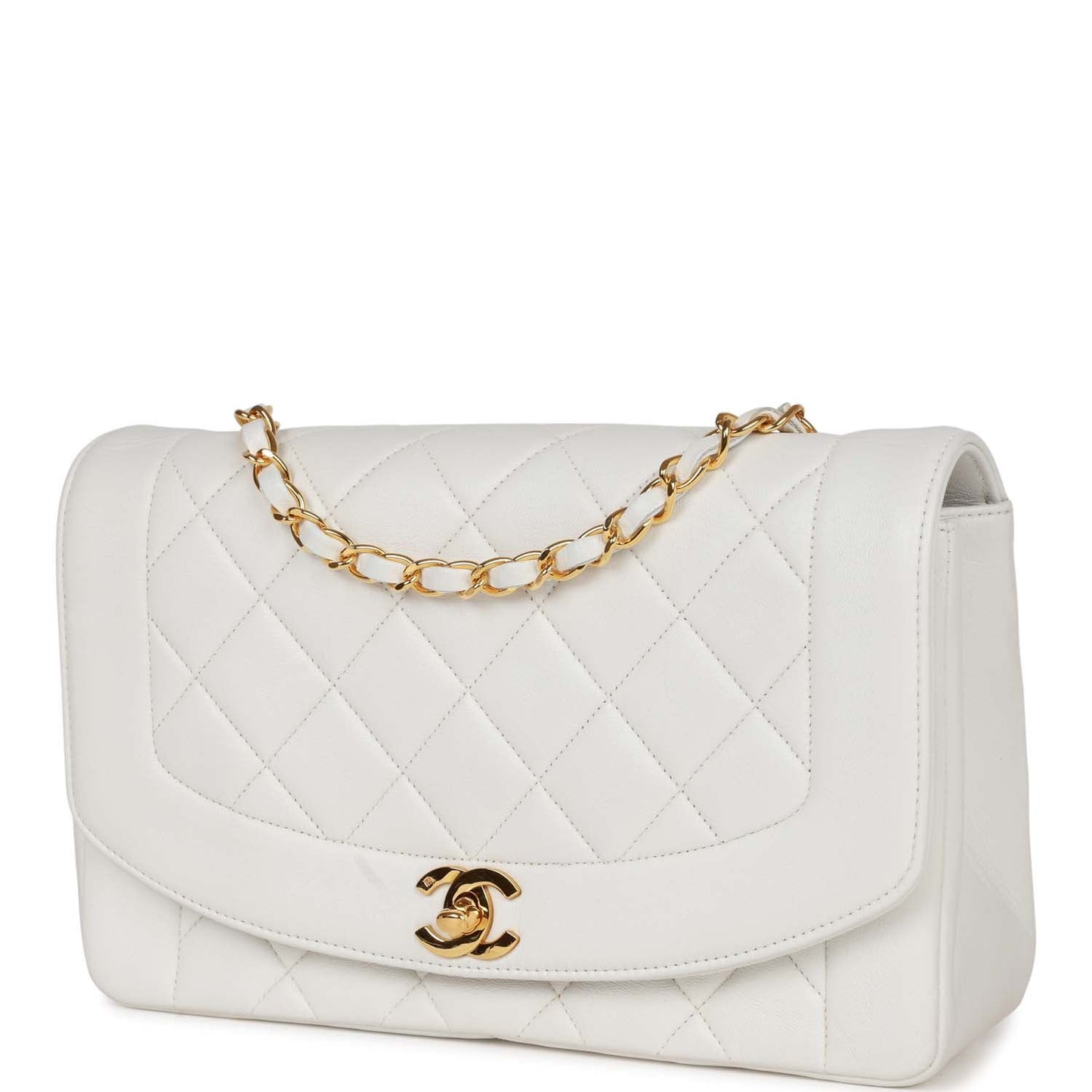 Chanel Vintage Medium Diana Flap Bag White Lambskin Gold Hardware