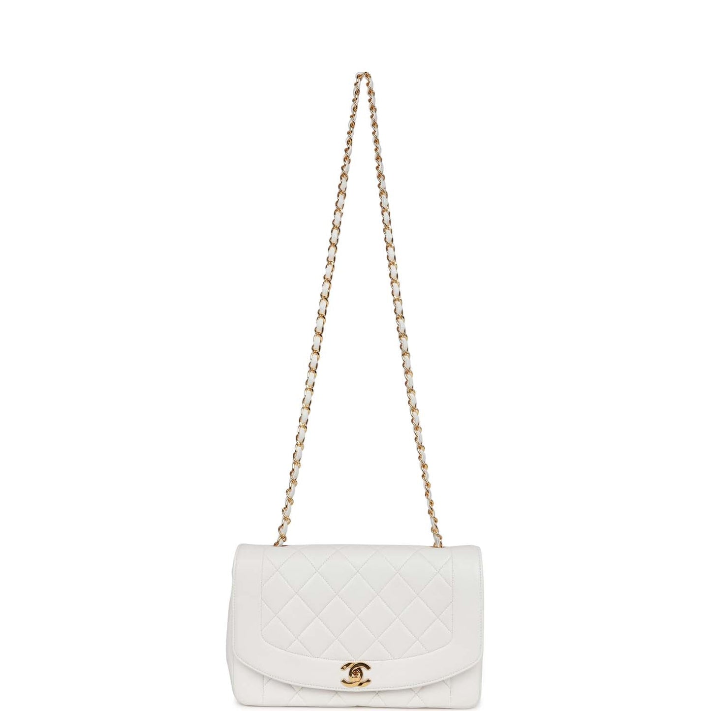 Chanel Vintage Medium Diana Flap Bag White Lambskin Gold Hardware