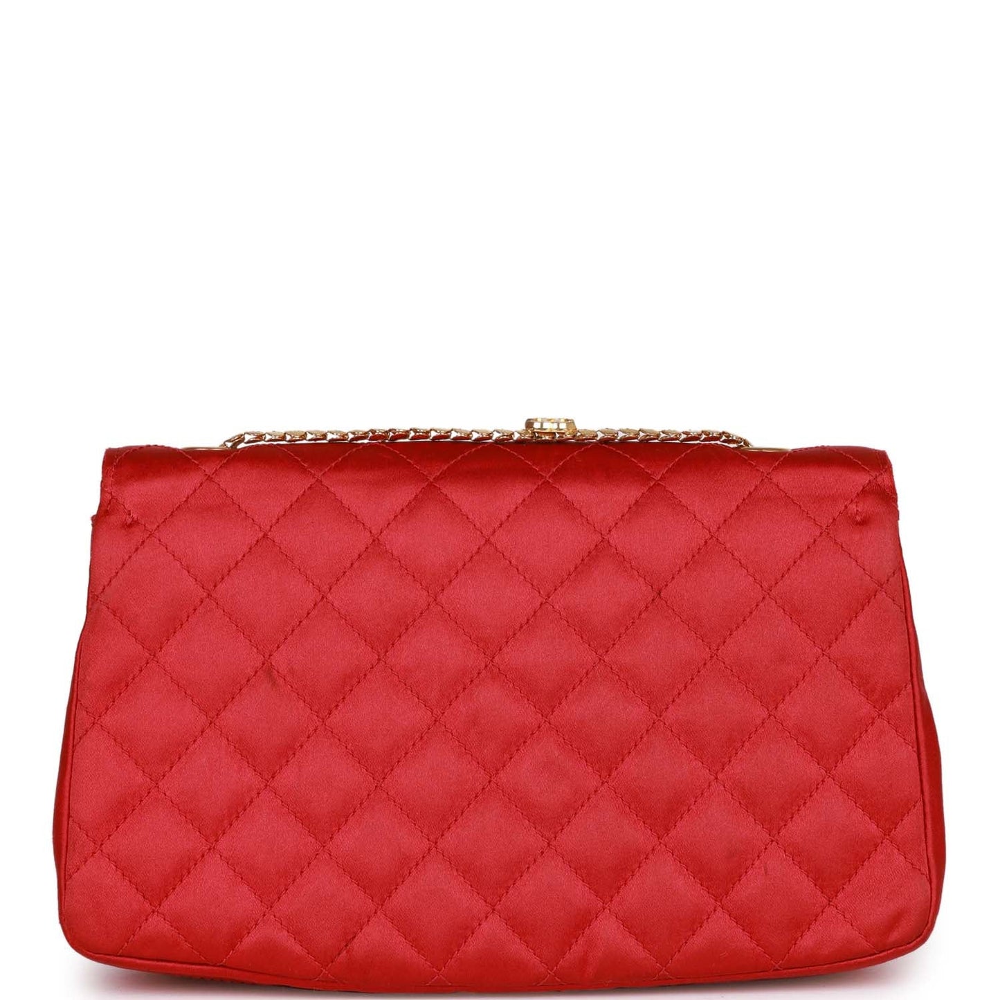 Chanel Vintage Flap Bag Red Satin Gold Hardware