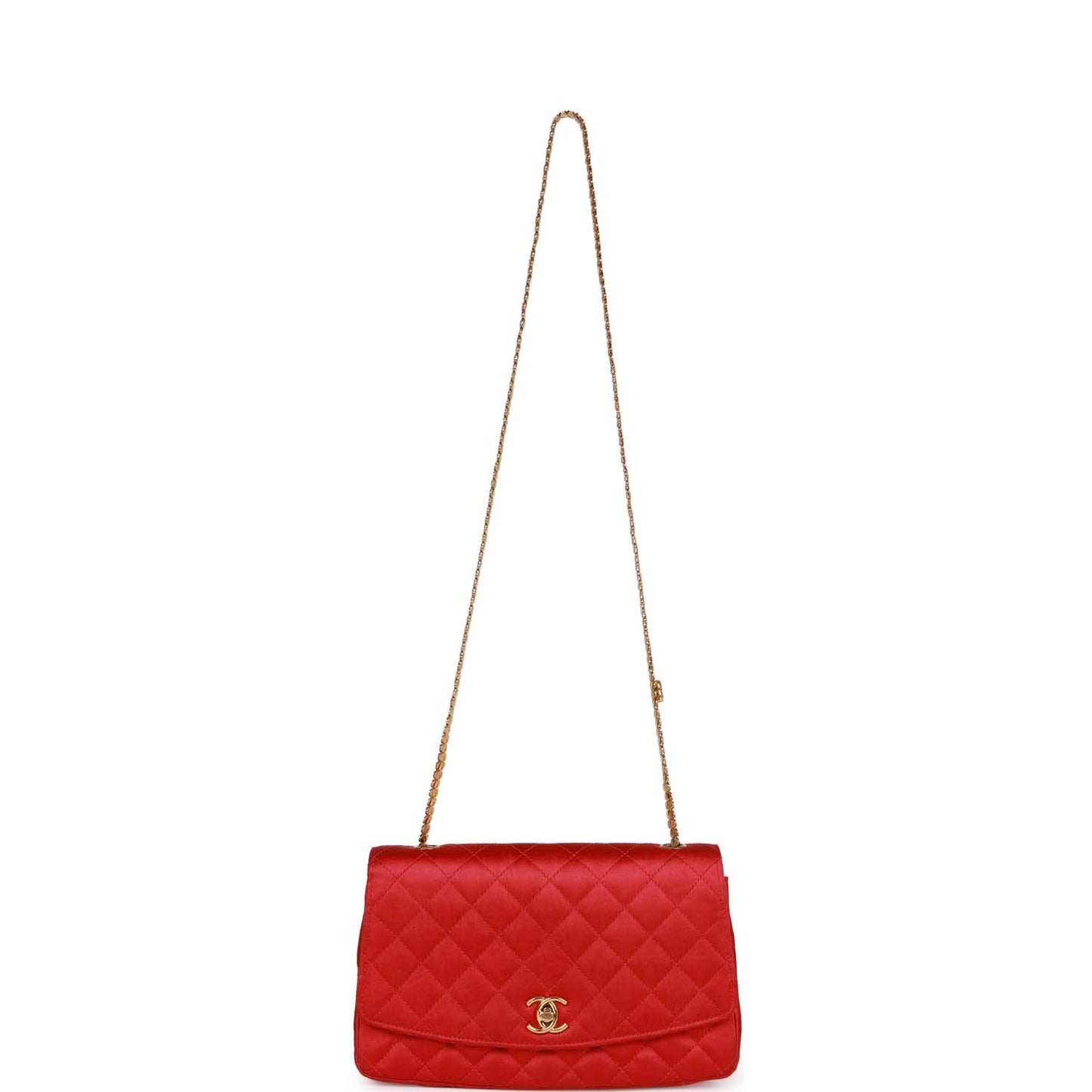 Chanel Vintage Flap Bag Red Satin Gold Hardware