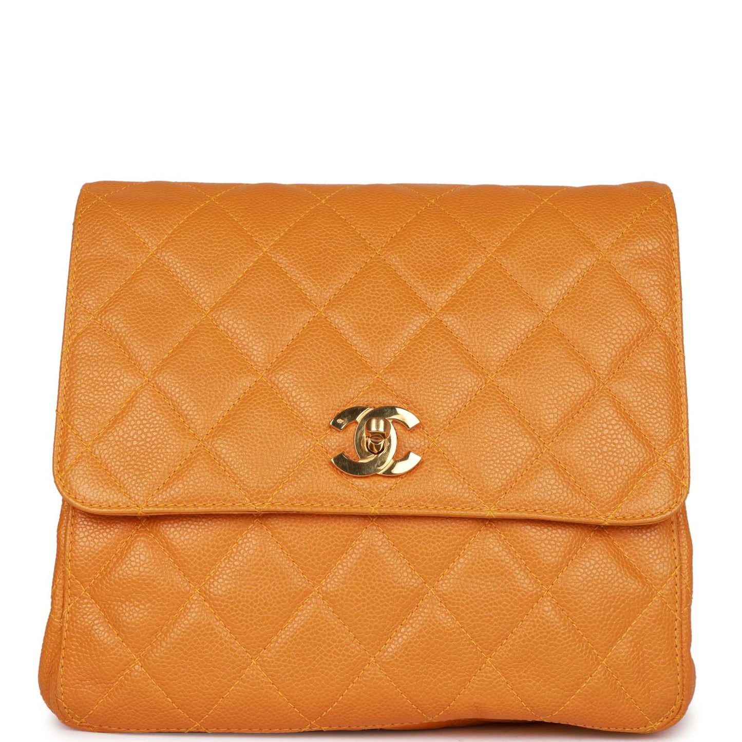 Chanel Vintage Flap Backpack Orange Caviar Gold Hardware