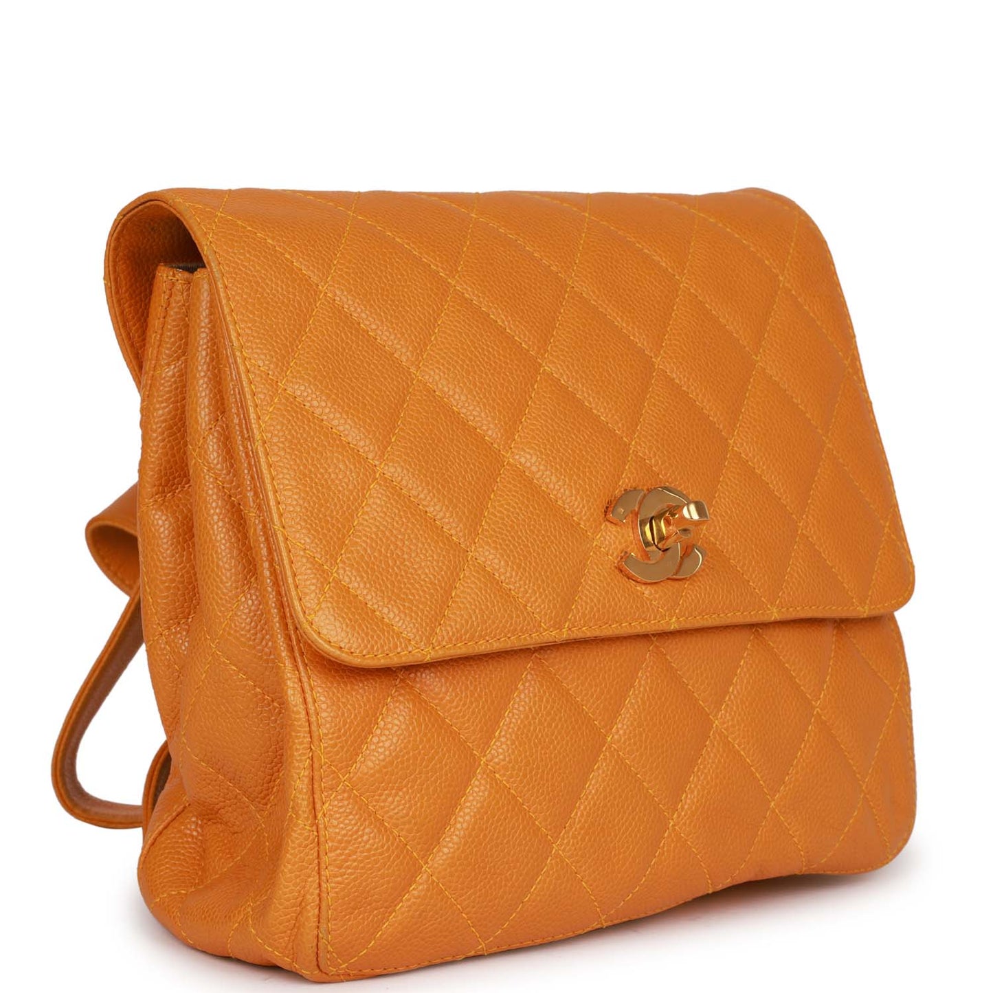Chanel Vintage Flap Backpack Orange Caviar Gold Hardware