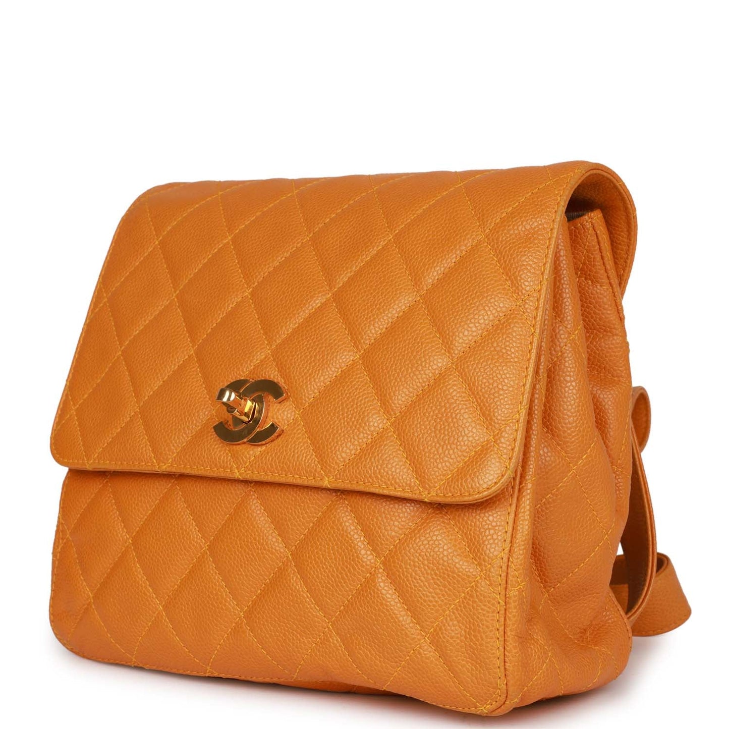Chanel Vintage Flap Backpack Orange Caviar Gold Hardware