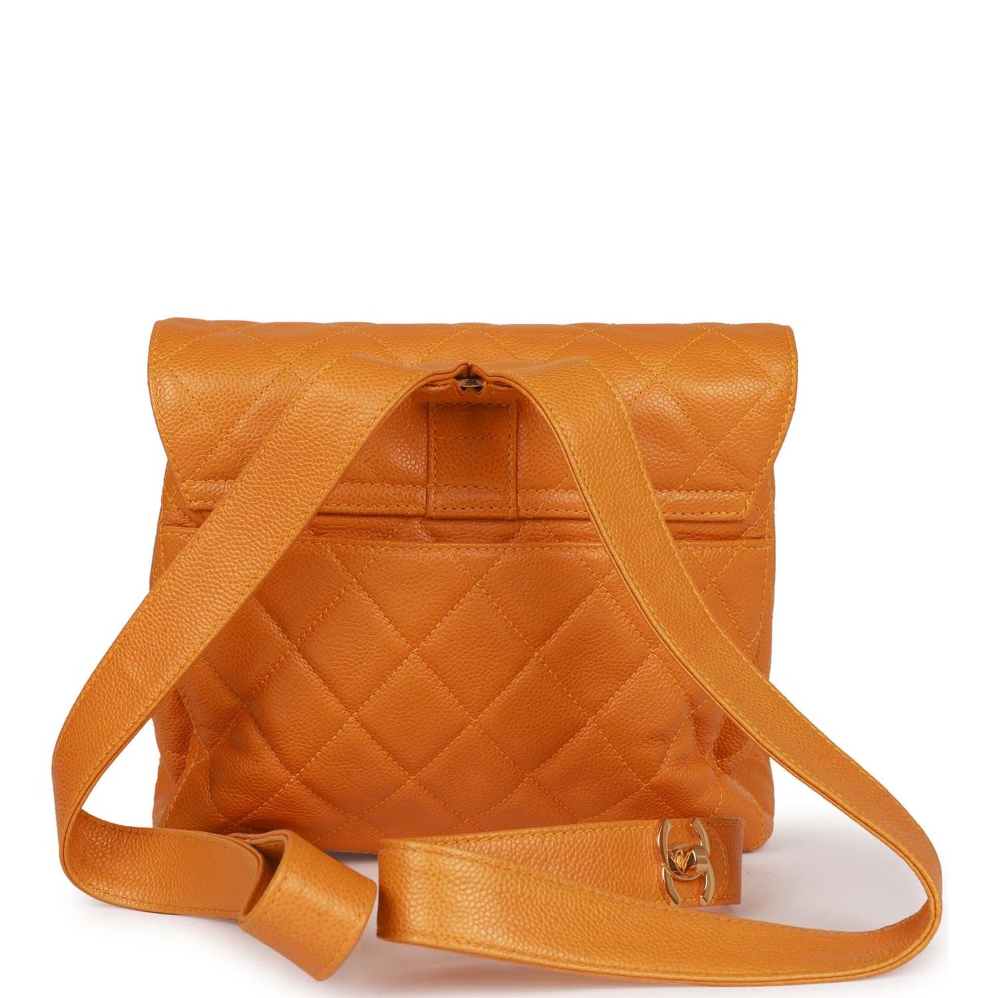 Chanel Vintage Flap Backpack Orange Caviar Gold Hardware