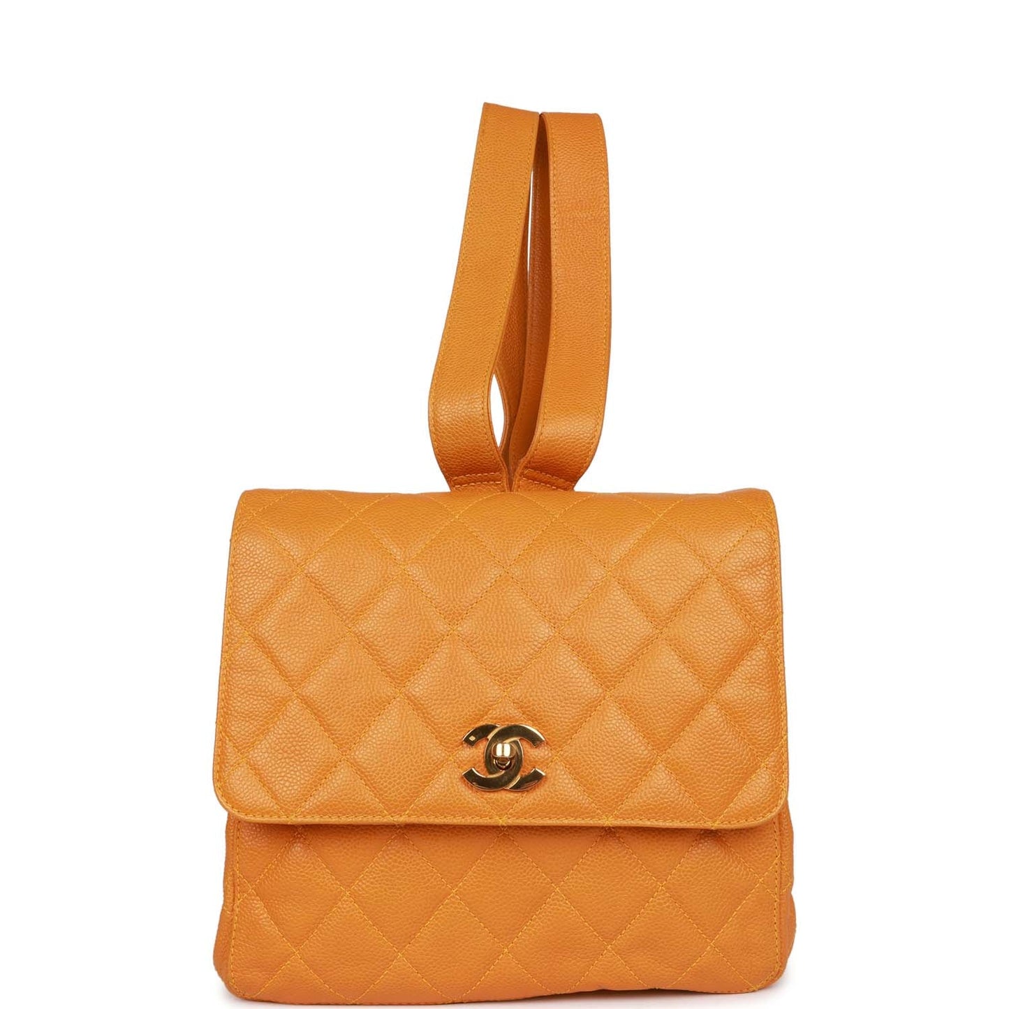 Chanel Vintage Flap Backpack Orange Caviar Gold Hardware