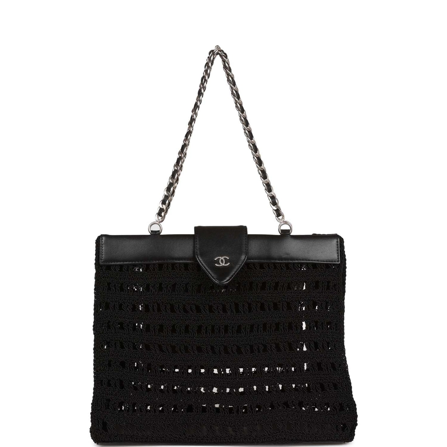 Chanel Vintage Supermodel Tote Black Crochet Aged Silver Hardware