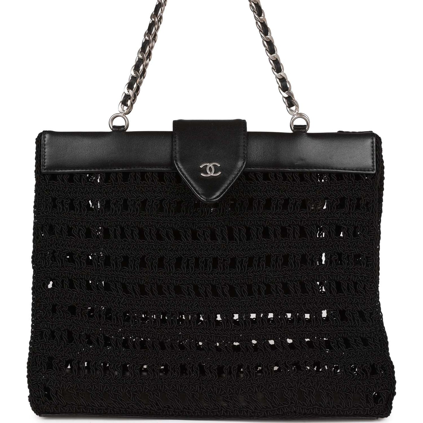 Chanel Vintage Supermodel Tote Black Crochet Aged Silver Hardware